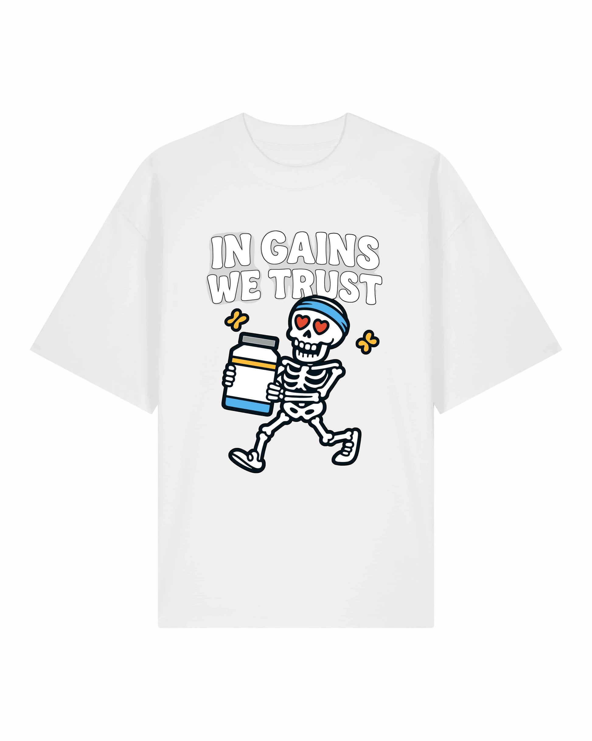 In Gains We Trust Pump Cover Oversized T-Shirt Weiß – Teeflix Fitness Shirt