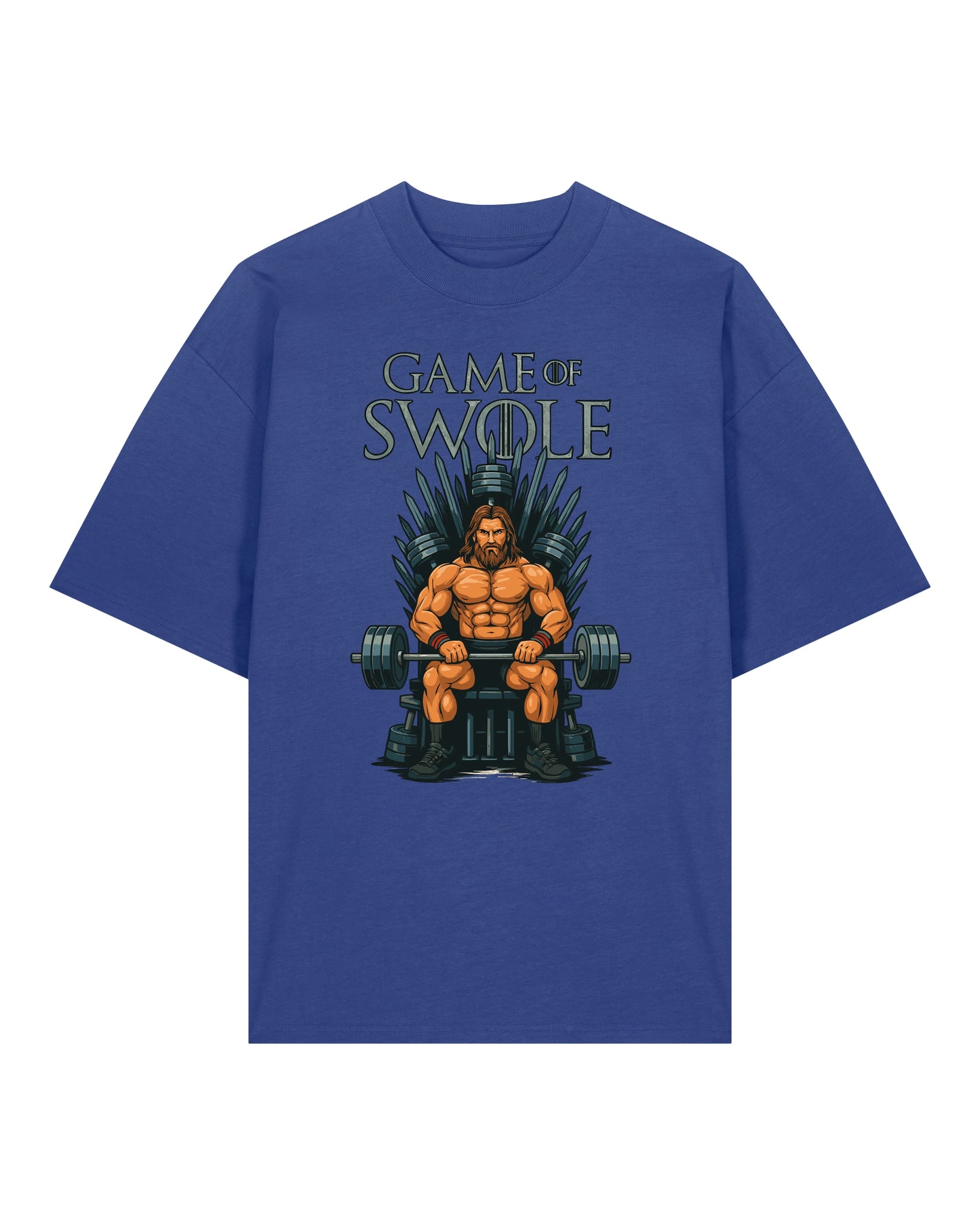 Teeflix Game of Swole Oversized Gym Shirt Blau – Lustiges Pump Cover Fitness Shirt Unisex Bio-Baumwolle
