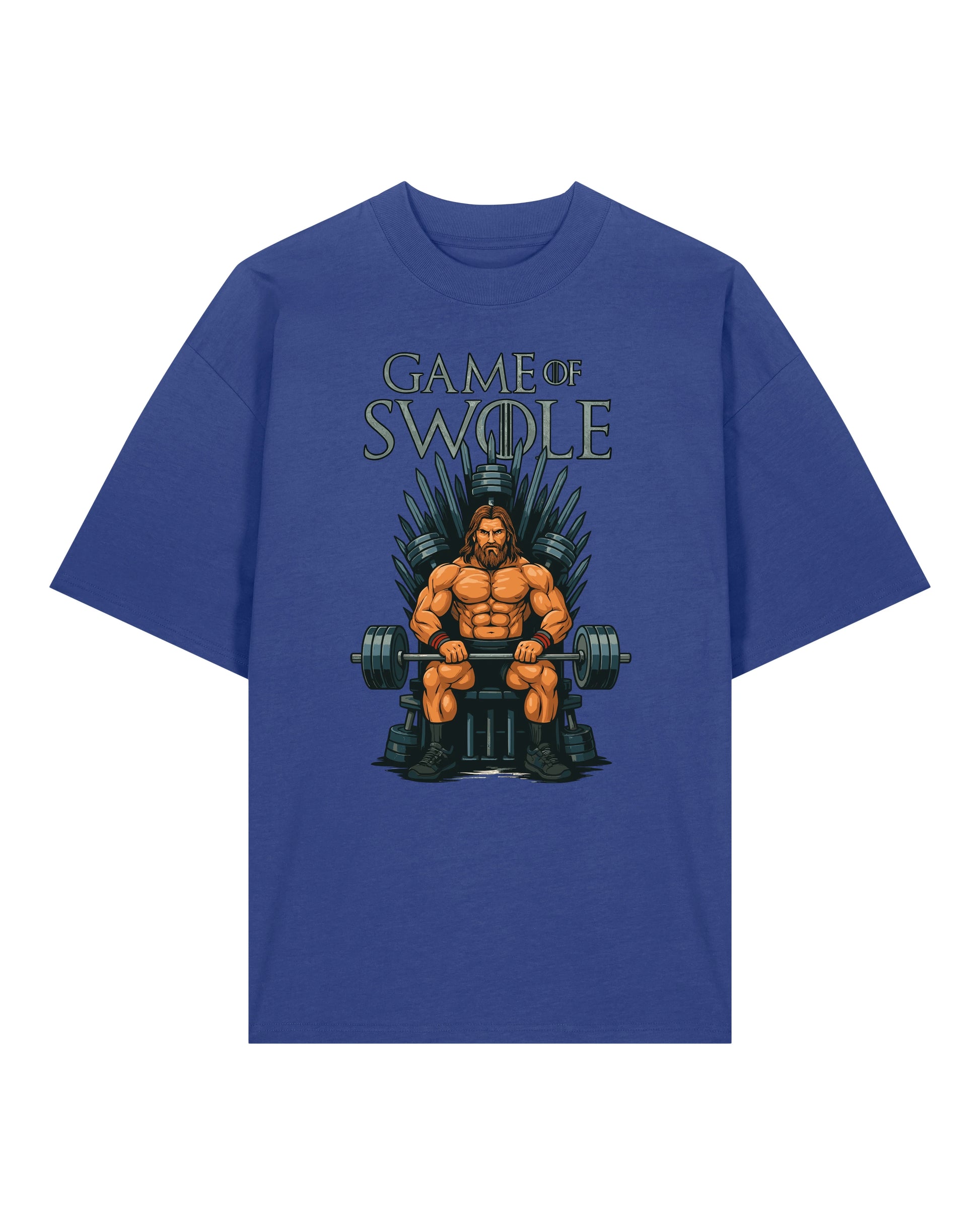 Teeflix Game of Swole Oversized Gym Shirt Blau – Lustiges Pump Cover Fitness Shirt Unisex Bio-Baumwolle