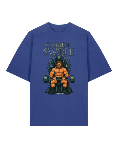 Teeflix Game of Swole Oversized Gym Shirt Blau – Lustiges Pump Cover Fitness Shirt Unisex Bio-Baumwolle