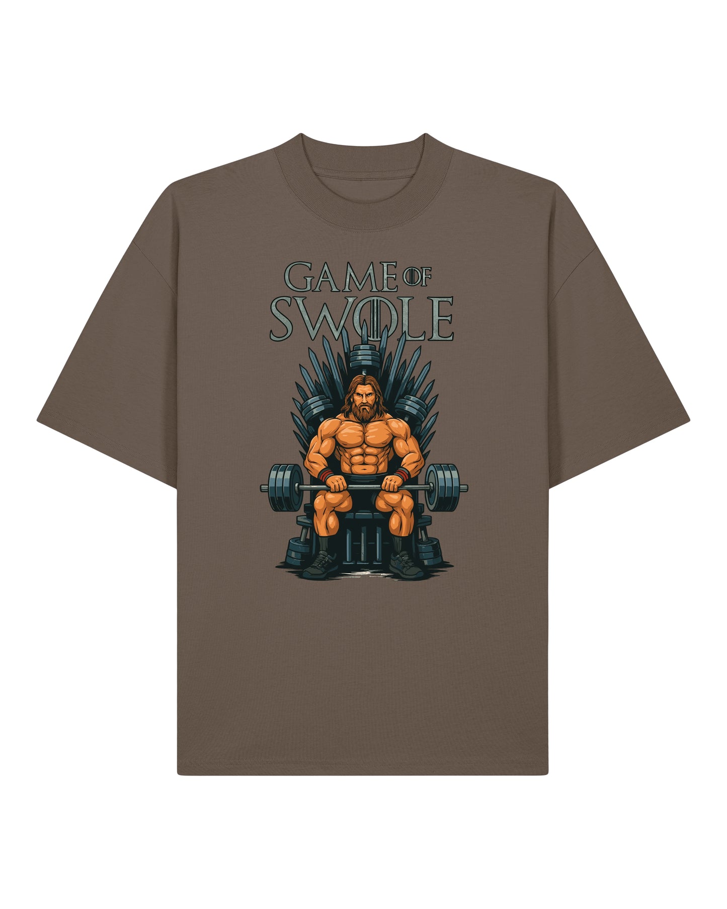 Teeflix Game of Swole Oversized Gym Shirt Braun – Lustiges Pump Cover Fitness Shirt Unisex Bio-Baumwolle