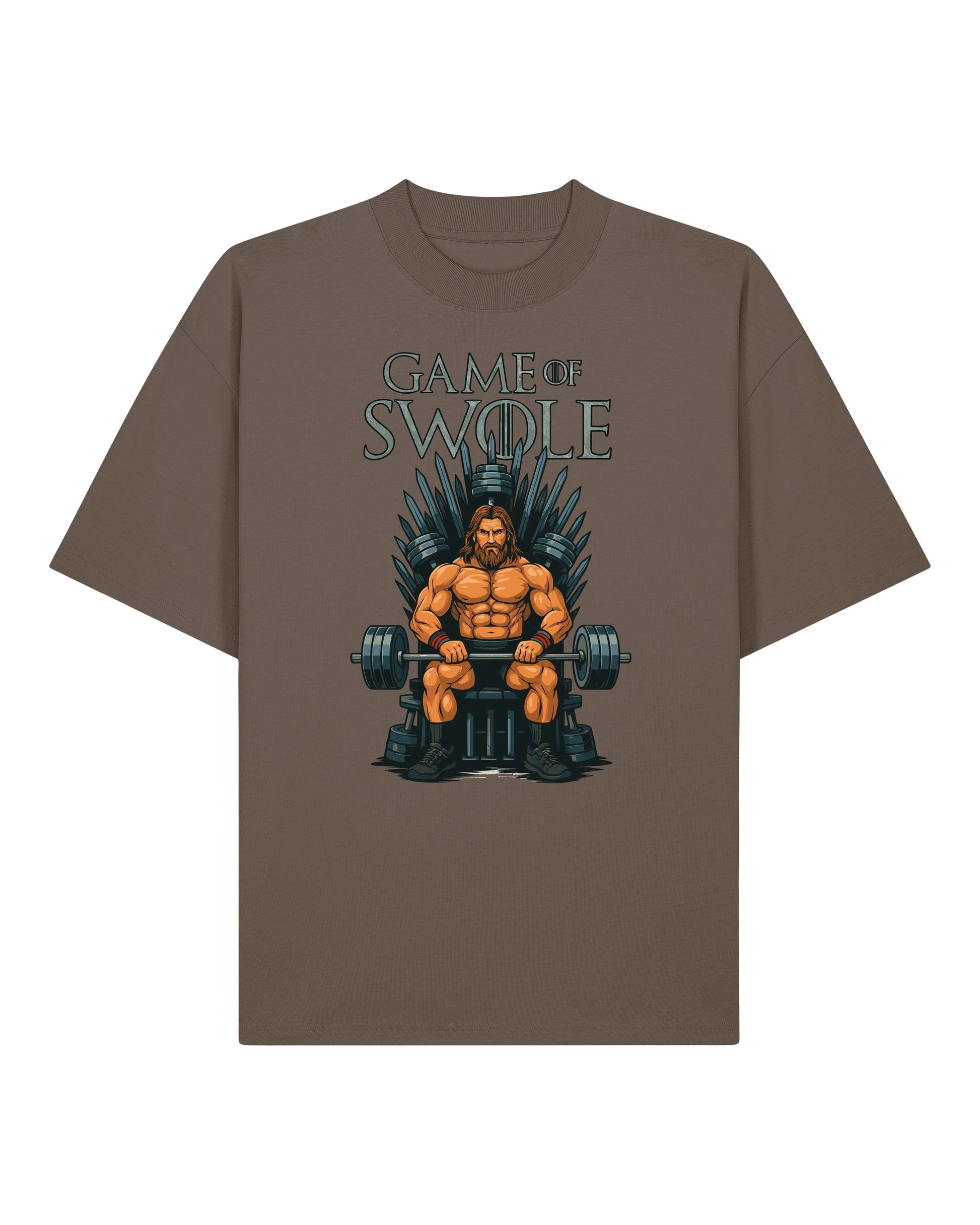 Teeflix Game of Swole Oversized Gym Shirt Braun – Lustiges Pump Cover Fitness Shirt Unisex Bio-Baumwolle