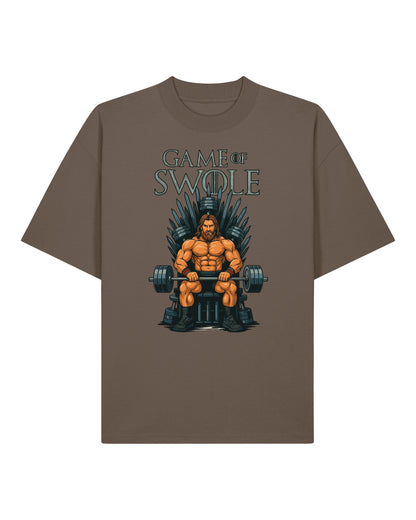 Teeflix Game of Swole Oversized Gym Shirt Braun – Lustiges Pump Cover Fitness Shirt Unisex Bio-Baumwolle