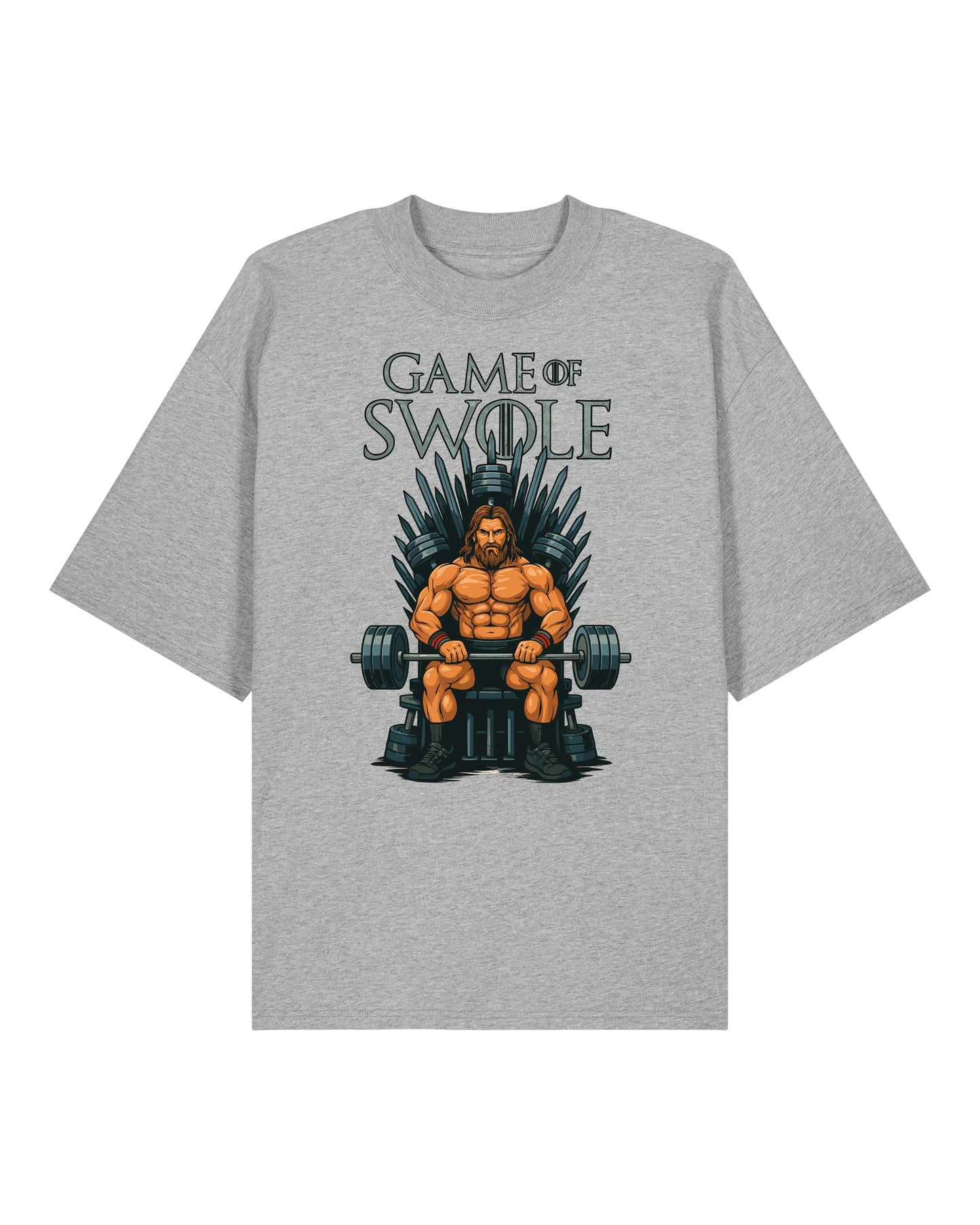 Teeflix Game of Swole Oversized Gym Shirt Grau – Lustiges Pump Cover Fitness Shirt Unisex Bio-Baumwolle