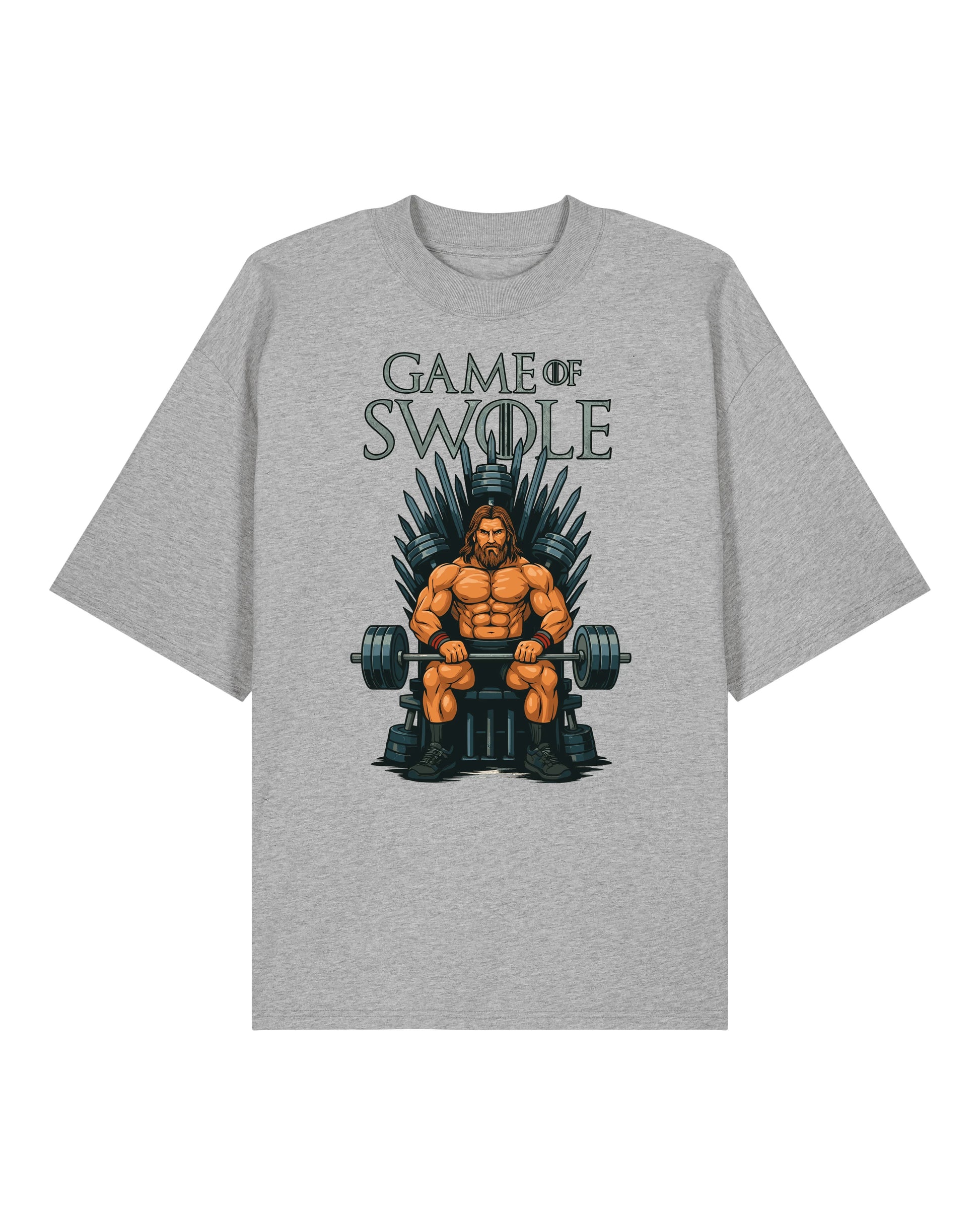 Teeflix Game of Swole Oversized Gym Shirt Grau – Lustiges Pump Cover Fitness Shirt Unisex Bio-Baumwolle