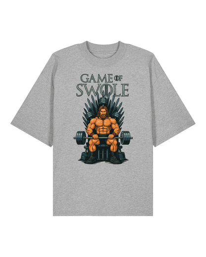 Teeflix Game of Swole Oversized Gym Shirt Grau – Lustiges Pump Cover Fitness Shirt Unisex Bio-Baumwolle