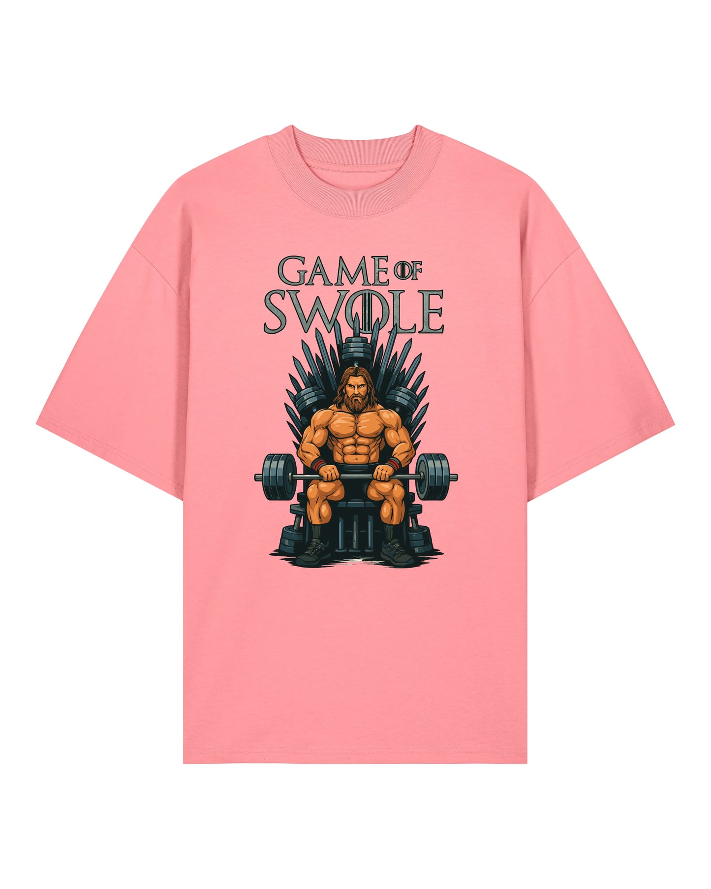 Teeflix Game of Swole Oversized Gym Shirt Rosa – Lustiges Pump Cover Fitness Shirt Unisex Bio-Baumwolle