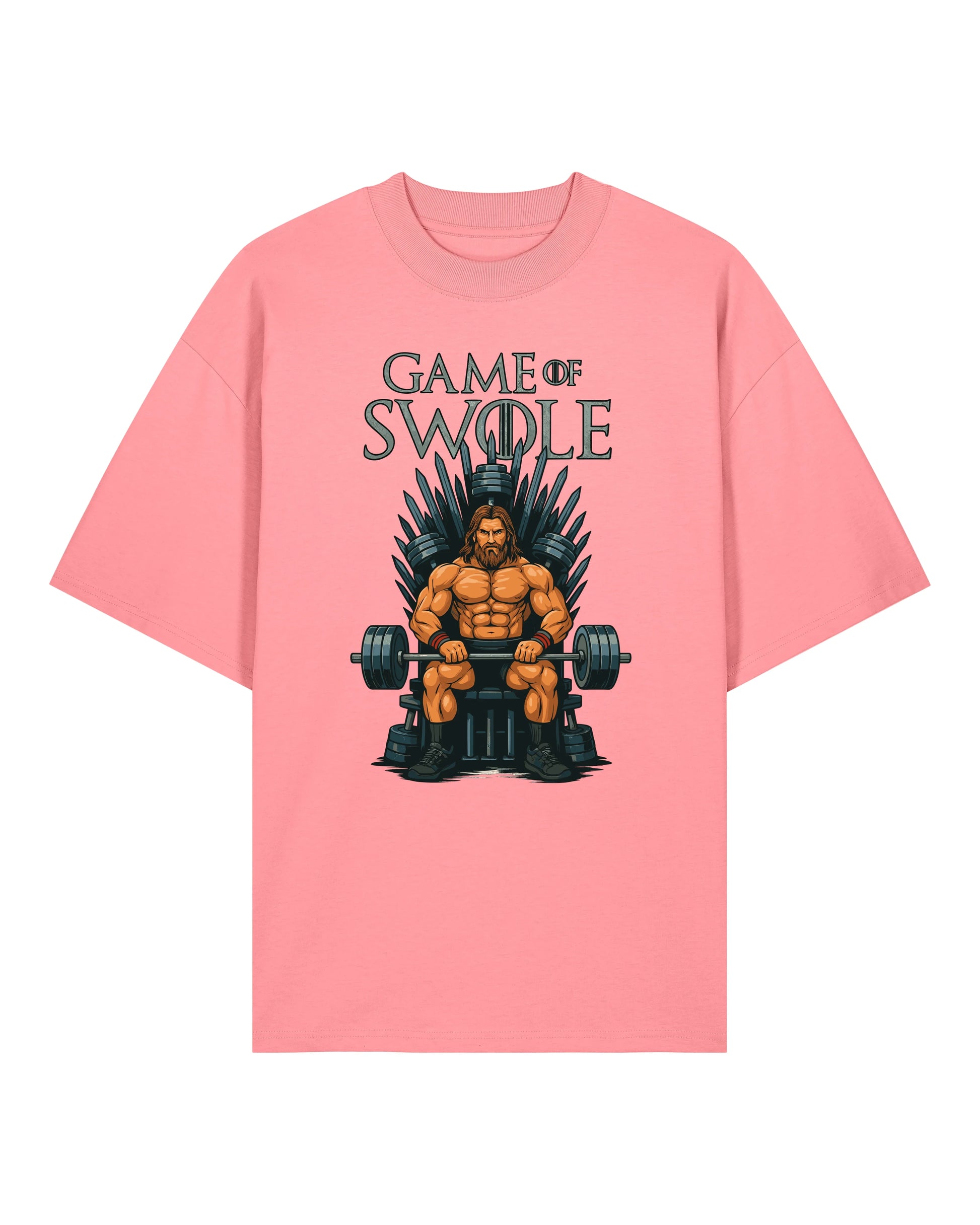 Teeflix Game of Swole Oversized Gym Shirt Rosa – Lustiges Pump Cover Fitness Shirt Unisex Bio-Baumwolle