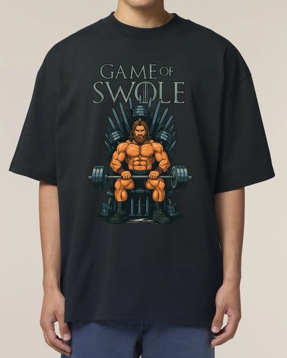 Teeflix Game of Swole Oversized Gym Shirt Schwarz – Lustiges Pump Cover Fitness Shirt Unisex Bio-Baumwolle