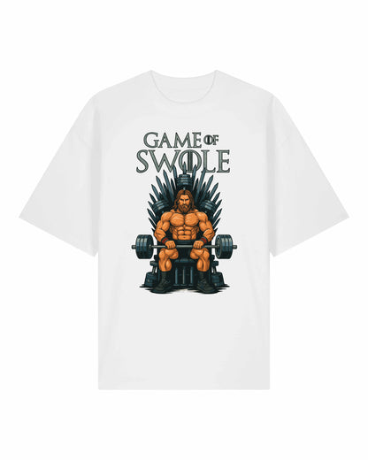 Teeflix Game of Swole Oversized Gym Shirt Weiß – Lustiges Pump Cover Fitness Shirt Unisex Bio-Baumwolle