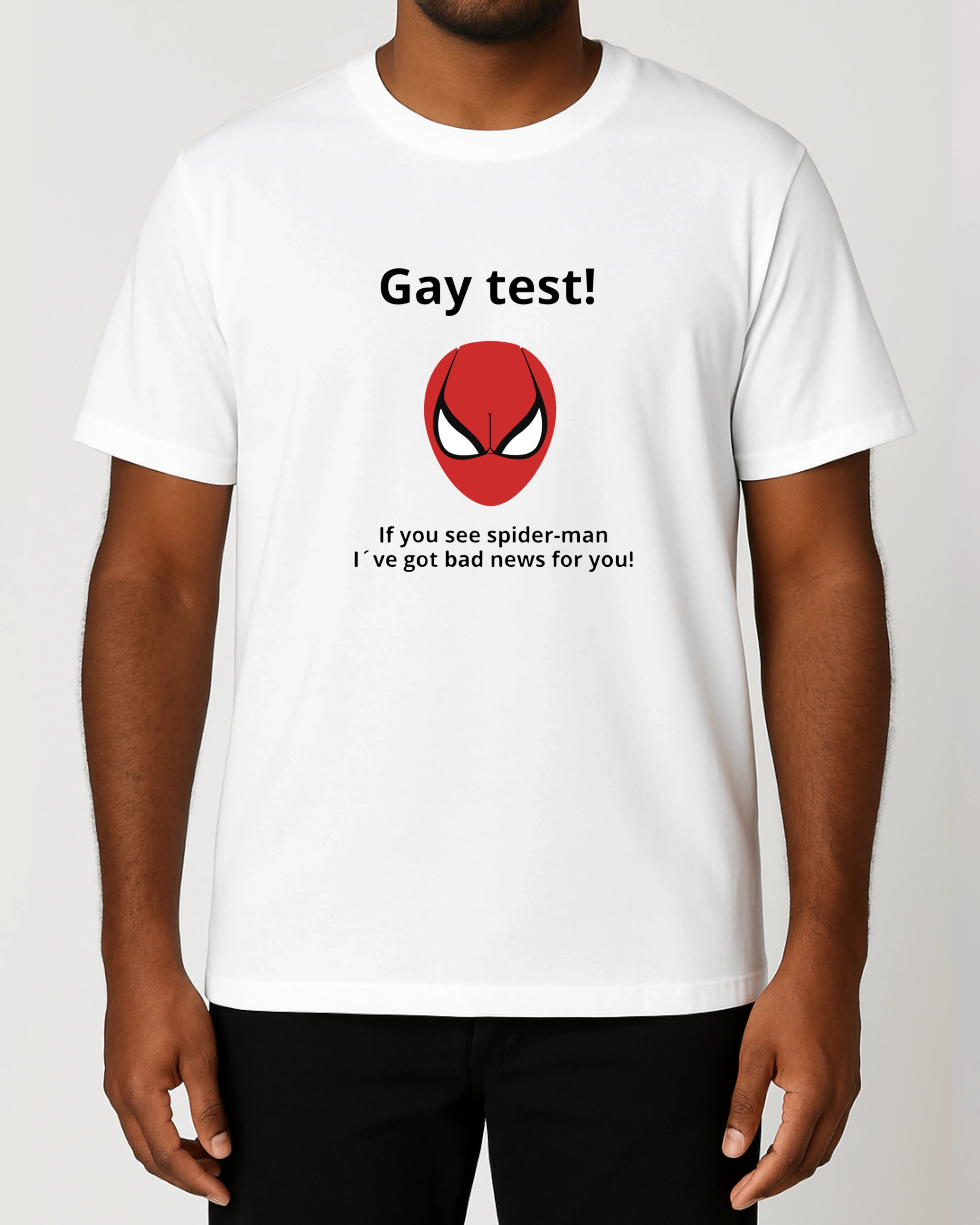 Weißes Gay Test T-Shirt mit Spider Design – Lustiges Shirt von Teeflix