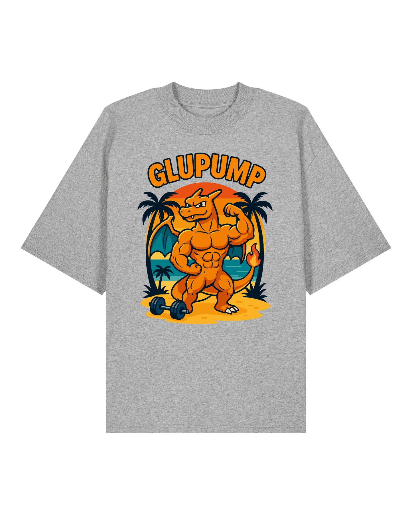 GLUPUMP Oversized Pump Cover Gym Shirt Grau – Lustiges Workout Shirt von Teeflix