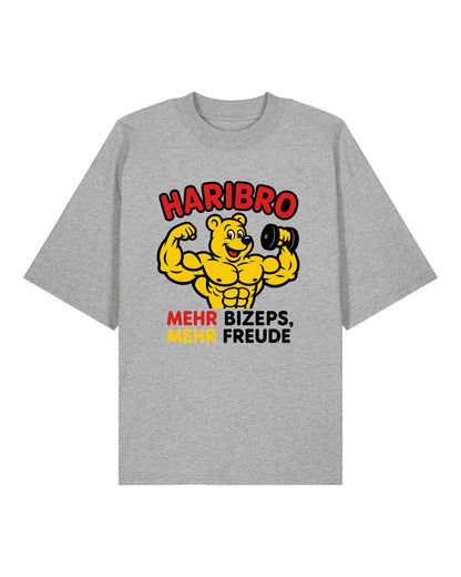 Haribro Oversize Pumpcover Shirt in Grau – witziges Bodybuilding Shirt mit Motiv „Mehr Bizeps, mehr Freude“