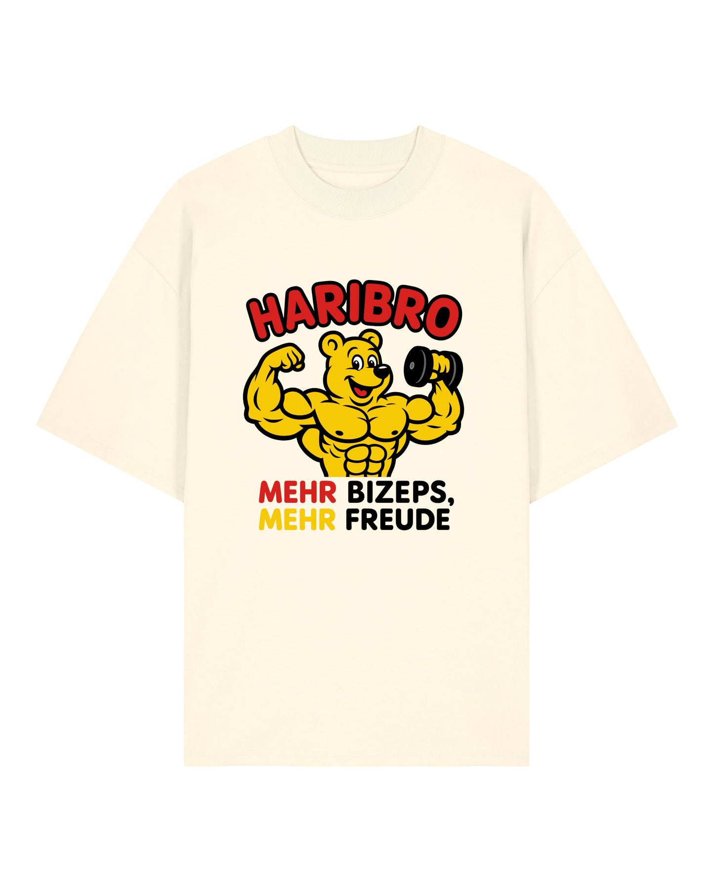 Haribro Oversize Pumpcover Shirt in Natur – Fitness Shirt mit kultigem Haribro Print für Gym und Streetwear