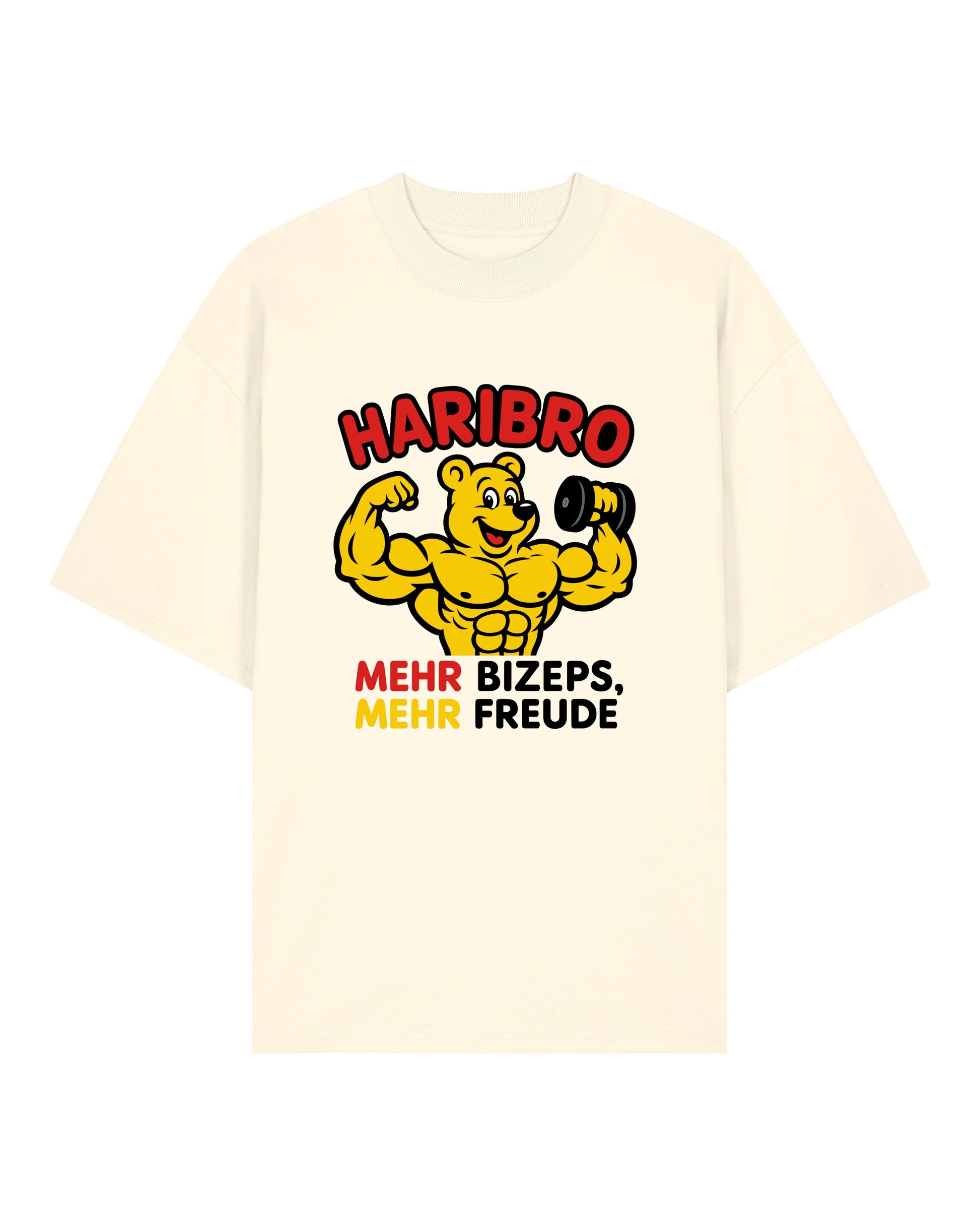 Haribro Oversize Pumpcover Shirt in Natur – Fitness Shirt mit kultigem Haribro Print für Gym und Streetwear