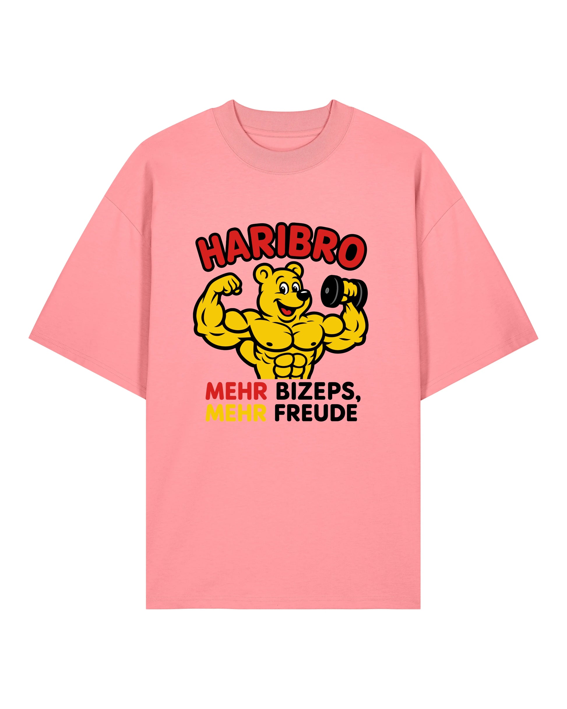 Haribro Oversize Pumpcover Shirt in Pink – Funny Gymwear Shirt mit Bodybuilder-Bär Design