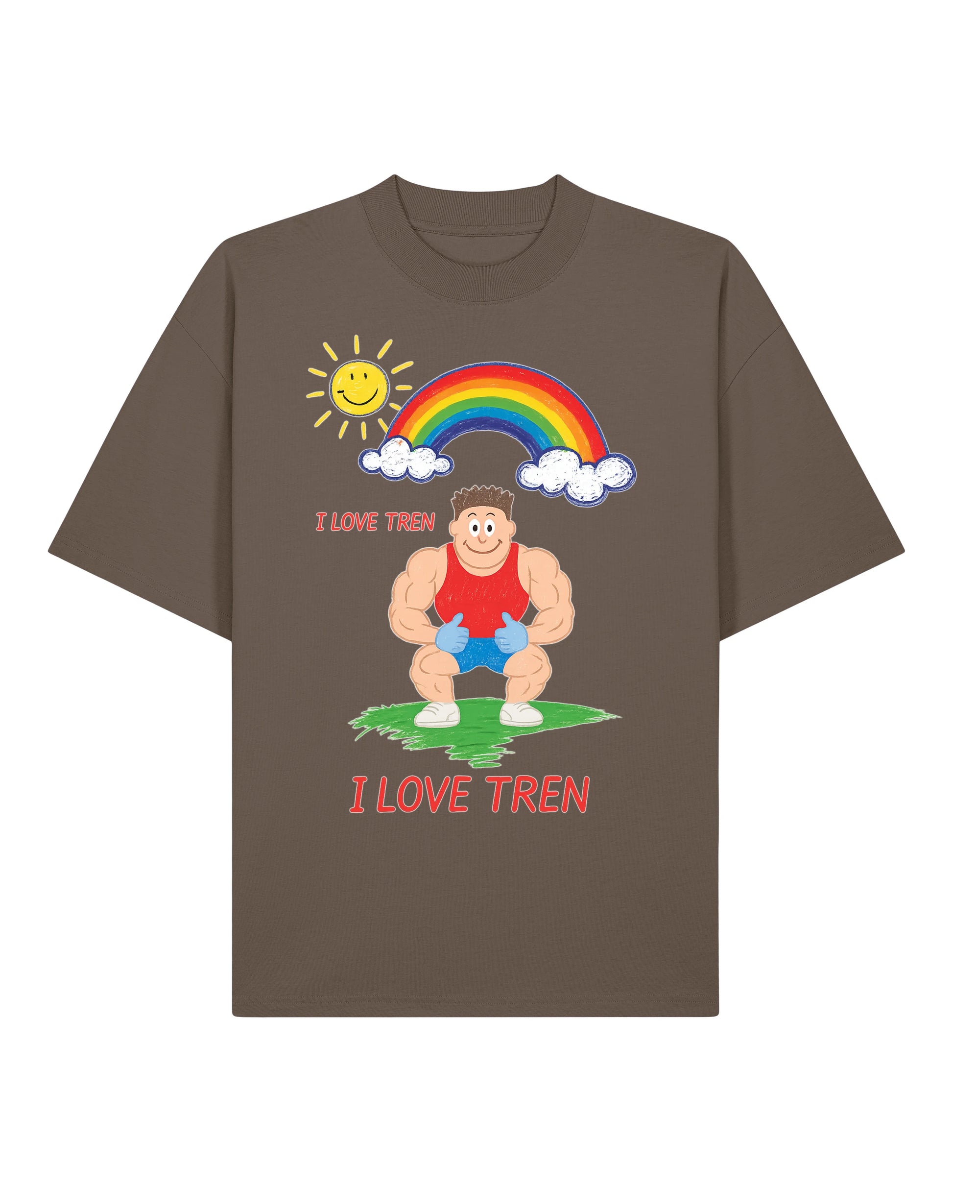 Oversized Gym Shirt „I Love Tren“ in Braun – Fun Bodybuilding Shirt von Teeflix, 100% Bio-Baumwolle, Lustiges Pump Cover