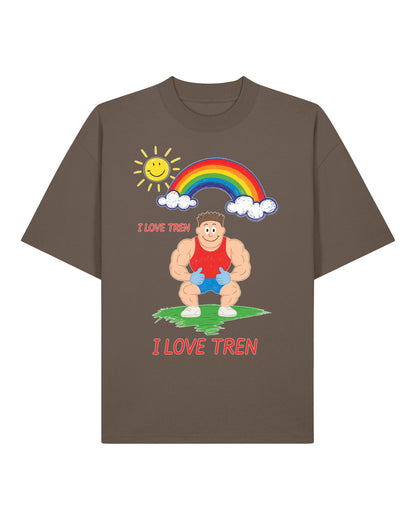 Oversized Gym Shirt „I Love Tren“ in Braun – Fun Bodybuilding Shirt von Teeflix, 100% Bio-Baumwolle, Lustiges Pump Cover
