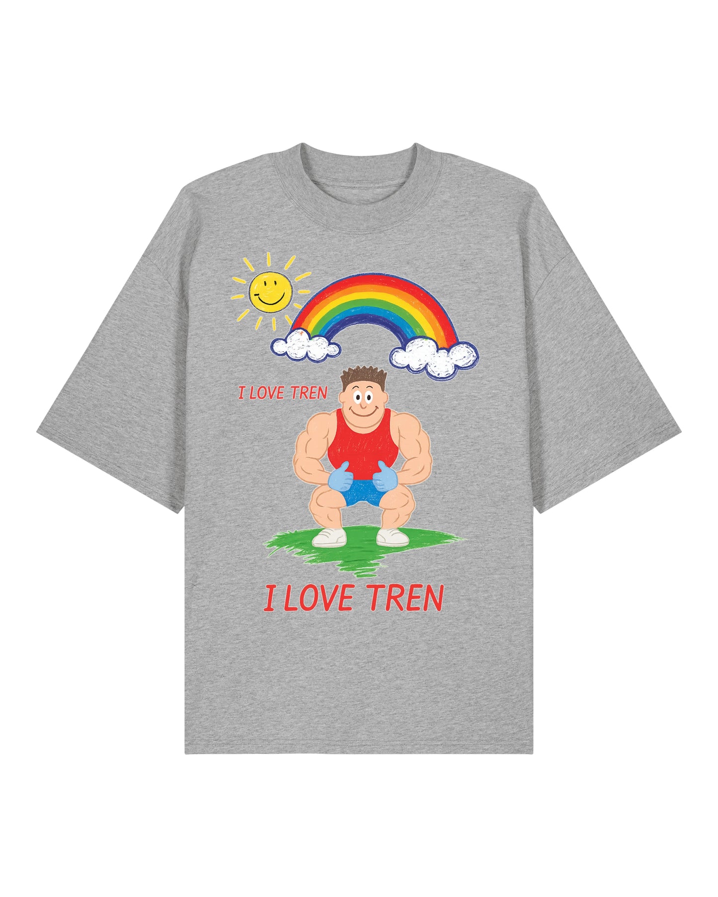 Oversized Gym Shirt „I Love Tren“ in Grau – Lustiges Fitness Fun Shirt von Teeflix, 100% Bio-Baumwolle, Oversized Pump Cover