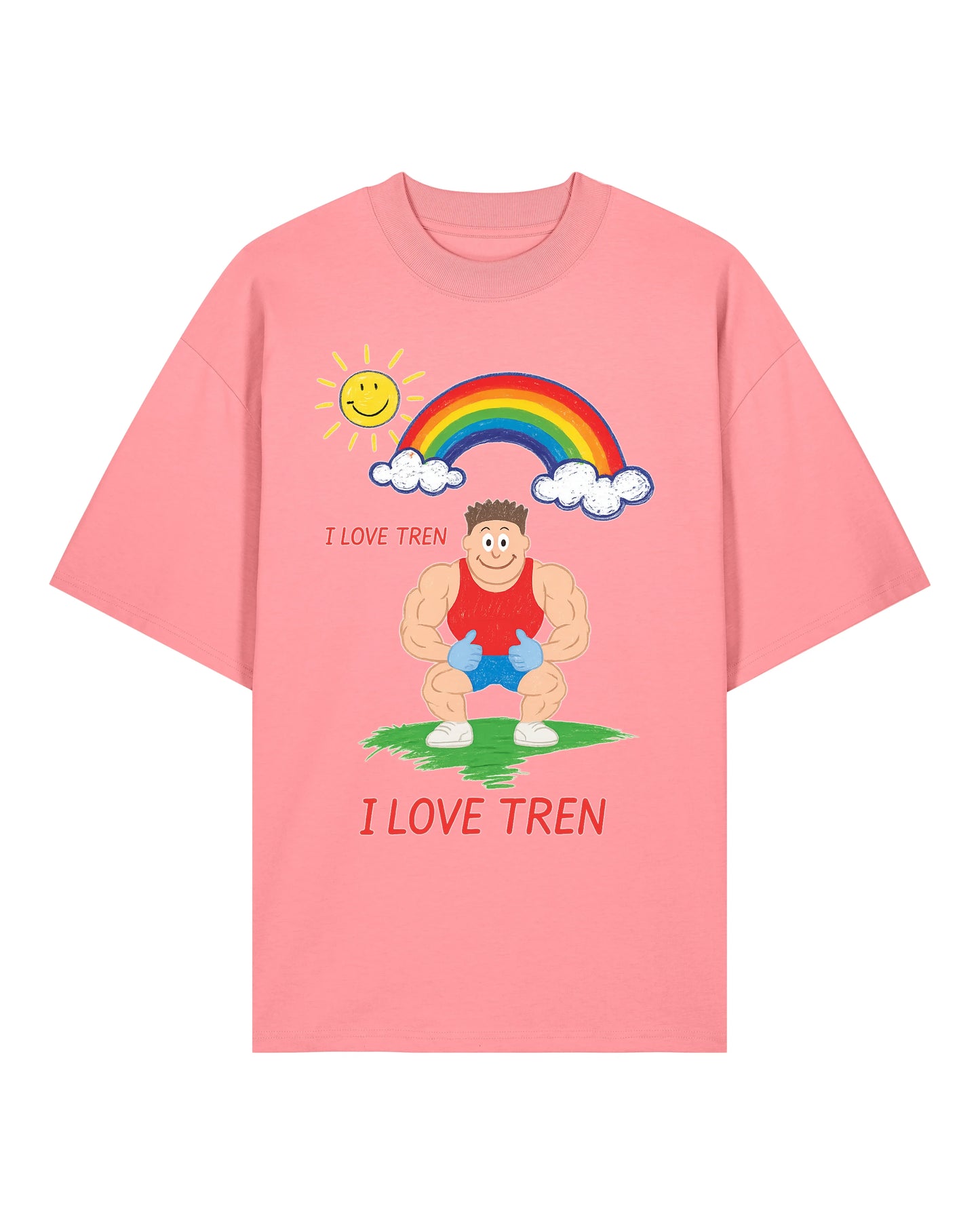 Oversized Gym Shirt „I Love Tren“ in Rosa – Fun Fitness T-Shirt von Teeflix, 100% Bio-Baumwolle, Lustiges Pump Cover für Training