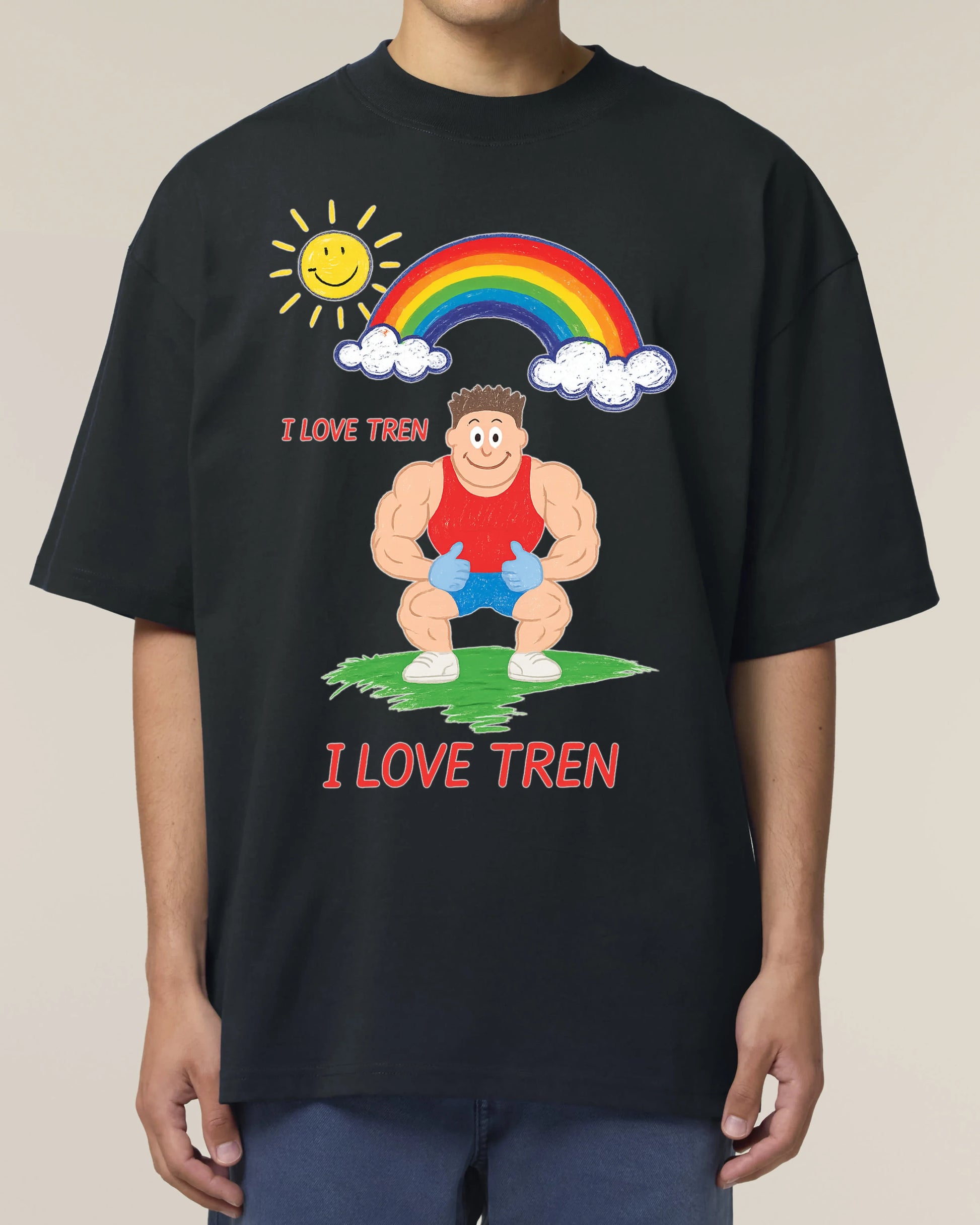 Oversized Gym Shirt „I Love Tren“ in Schwarz – Lustiges Pump Cover T-Shirt von Teeflix, 100% Bio-Baumwolle, Fun Fitness Shirt