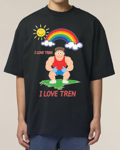 Oversized Gym Shirt „I Love Tren“ in Schwarz – Lustiges Pump Cover T-Shirt von Teeflix, 100% Bio-Baumwolle, Fun Fitness Shirt
