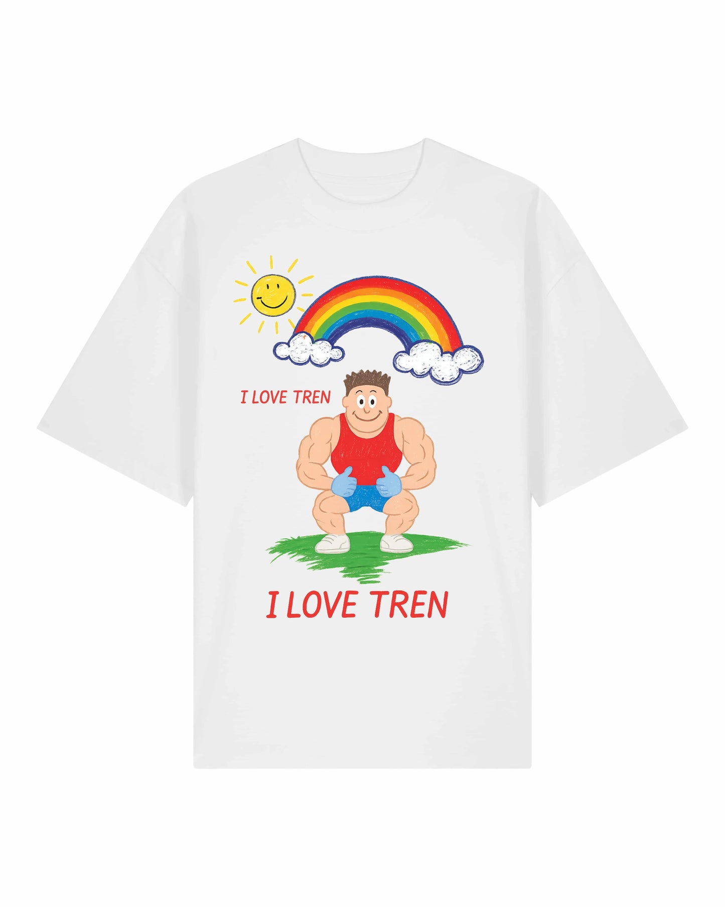 Oversized Gym Shirt „I Love Tren“ in Weiß – Fun Bodybuilding T-Shirt von Teeflix, 100% Bio-Baumwolle, Oversized Pump Cover