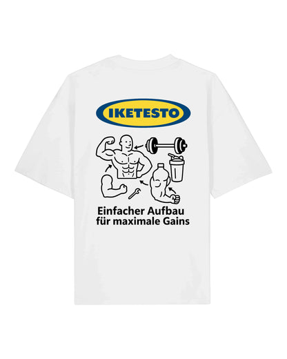 IKETESTO Oversize Pumpcover Shirt in Weiß – Funny Bodybuilding Shirt mit kultigem Design
