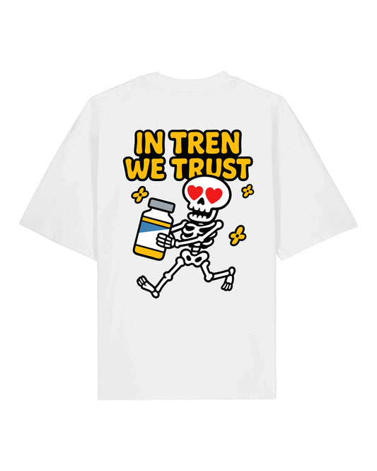 Oversized Pump Cover Shirt In Tren We Trust Weiß Gym Shirt Teeflix Unisex Fitness