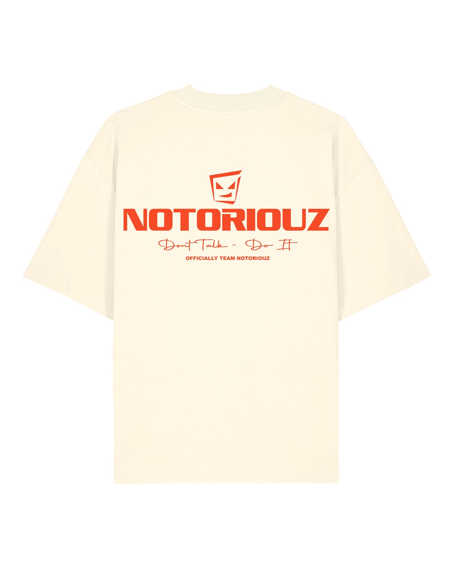 Cremefarbenes Notoriouz T-Shirt mit Rückenprint – Don’t Talk Do It Edition