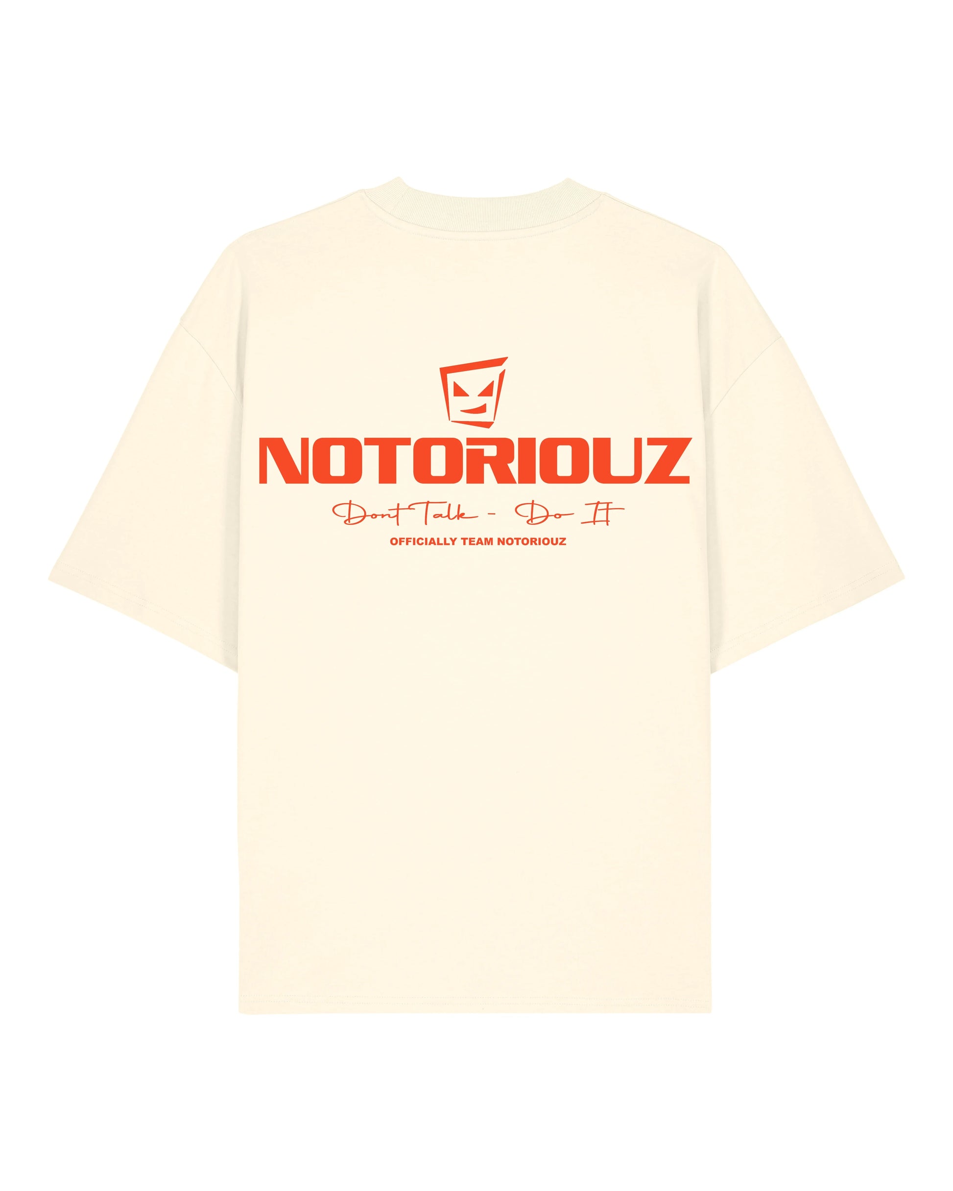 Cremefarbenes Notoriouz T-Shirt mit Rückenprint – Don’t Talk Do It Edition