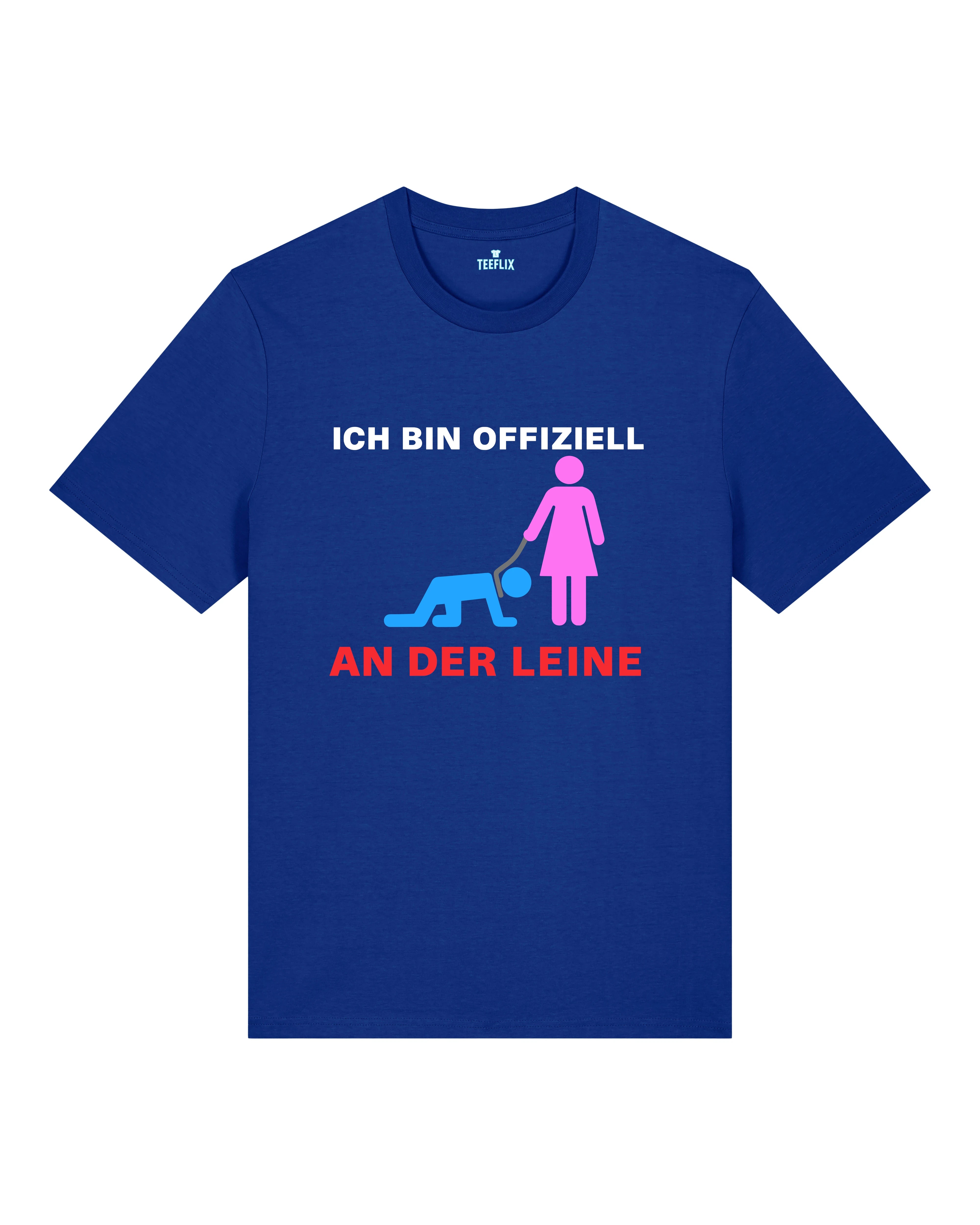 JGA Shirt Ich bin offiziell an der Leine Blau – Lustiges Party Shirt für JGA Crew