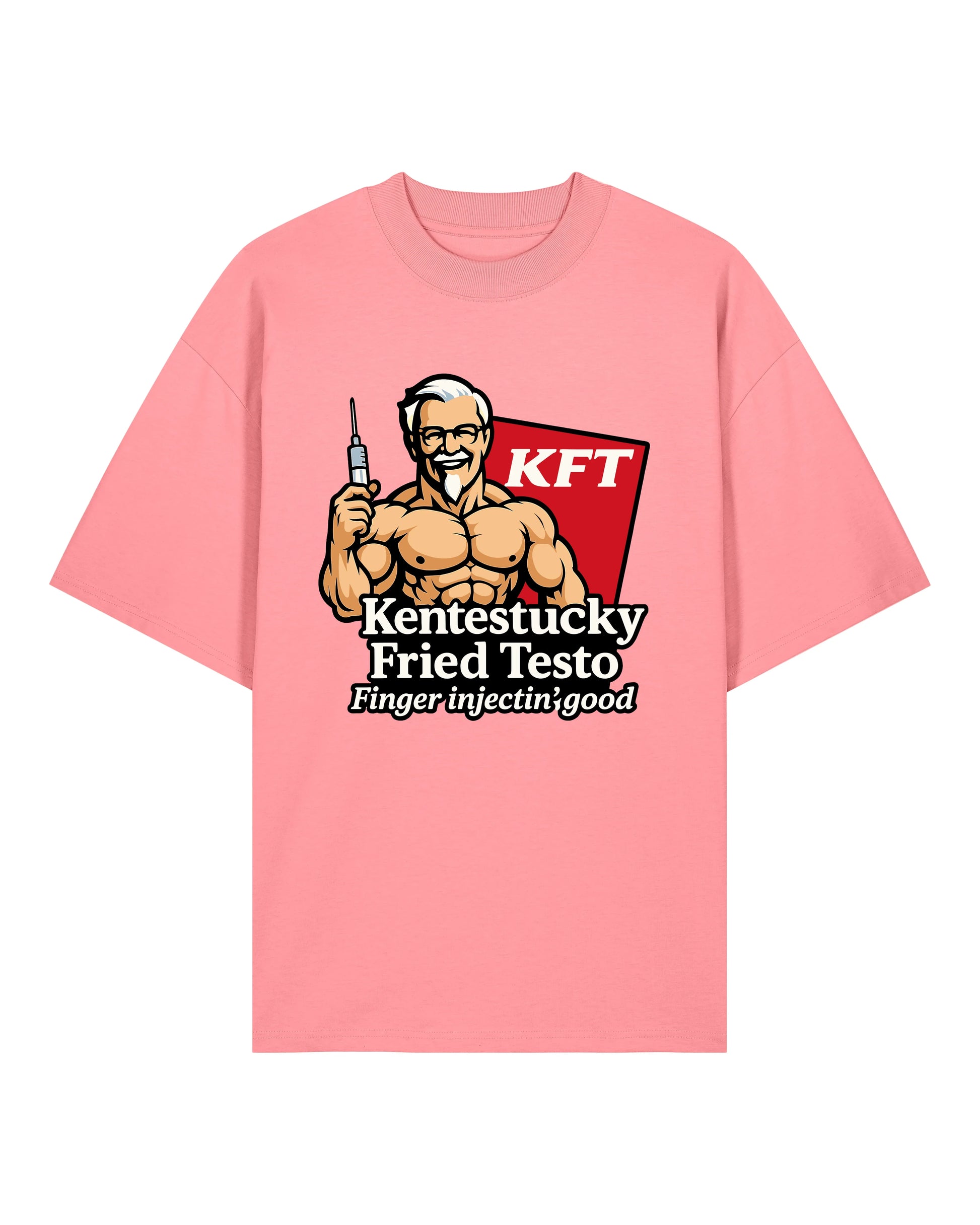 Kentestucky Fried Testo Oversize Pumpcover Shirt in Pink – Funny Fitnessshirt für Bodybuilder mit Humor