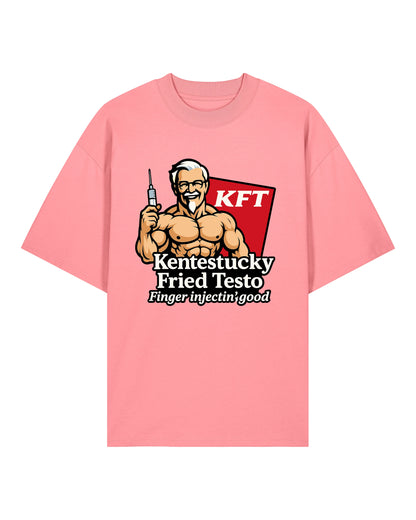 Kentestucky Fried Testo Oversize Pumpcover Shirt in Pink – Funny Fitnessshirt für Bodybuilder mit Humor