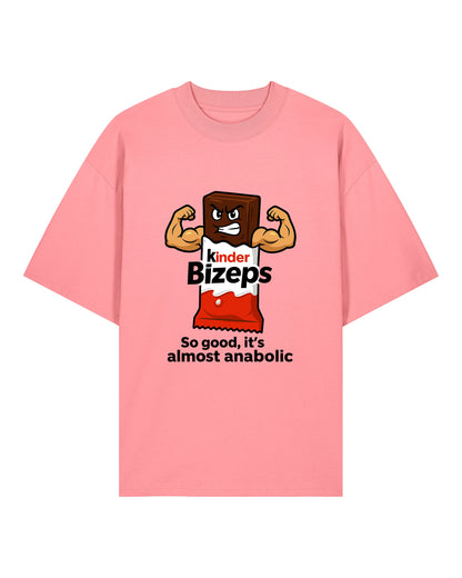 Kinder Bizeps Oversize Pumpcover Shirt in Pink – Funny Gymwear mit auffälligem Bizeps Schokoriegel Print
