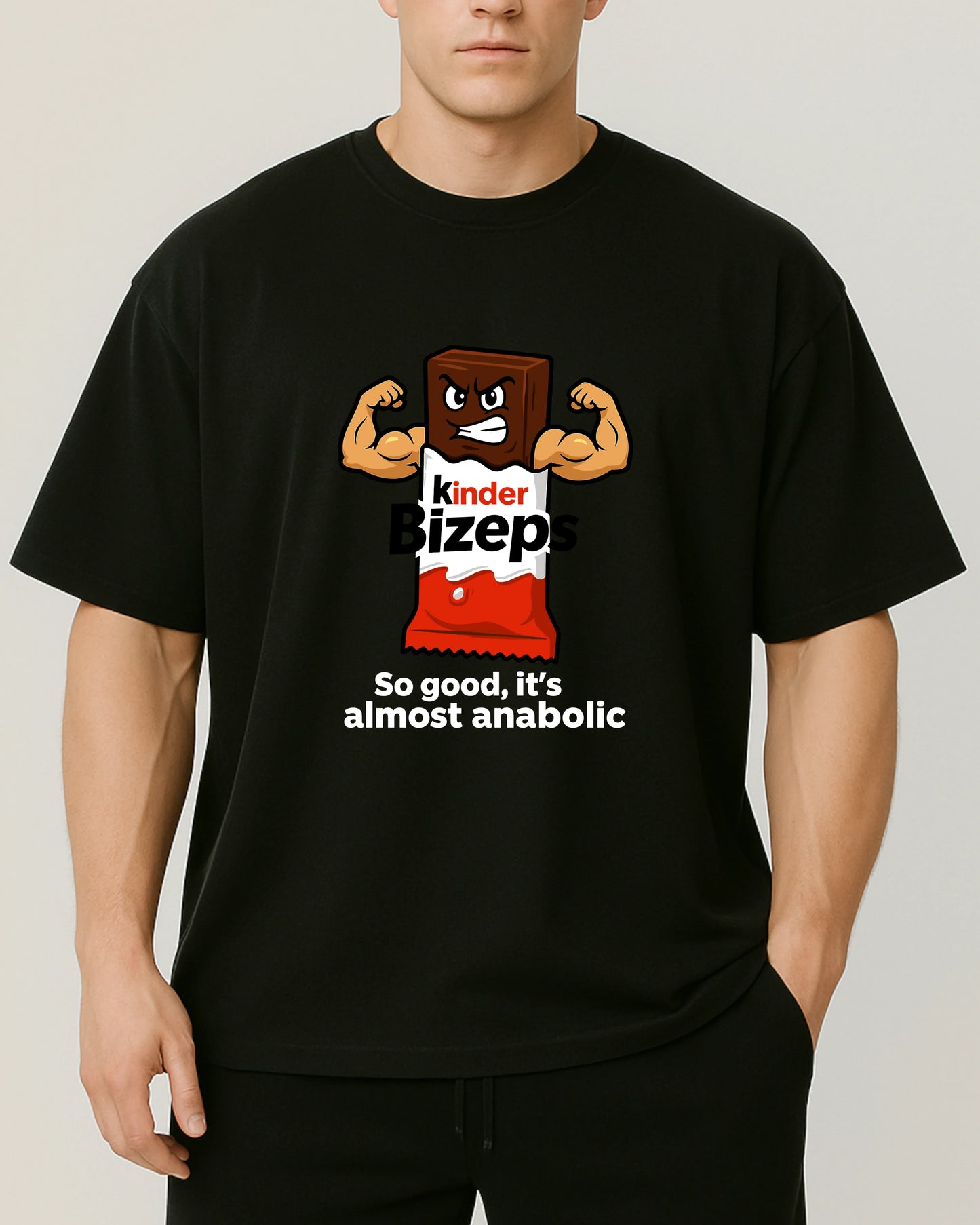 Kinder Bizeps Oversize Pumpcover Shirt in Schwarz – lustiges Fitness Shirt mit Spruch „So good, it’s almost anabolic“