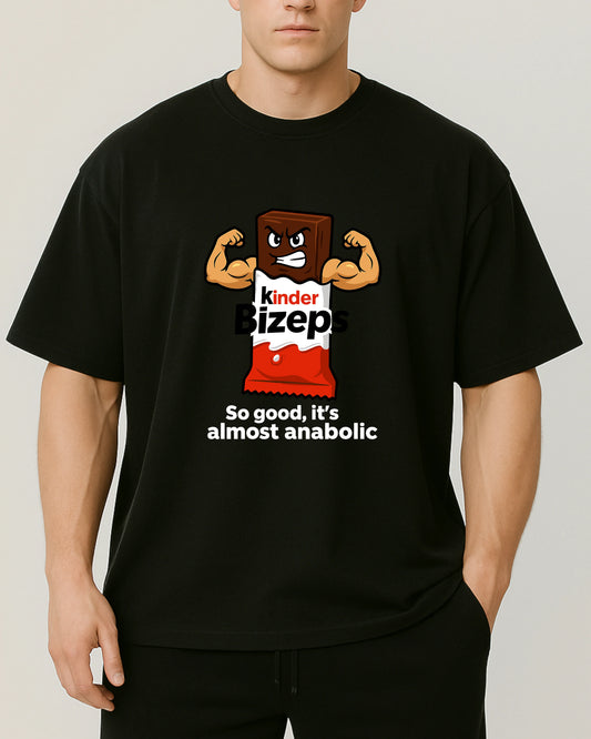 Kinder Bizeps Oversize Pumpcover Shirt in Schwarz – lustiges Fitness Shirt mit Spruch „So good, it’s almost anabolic“