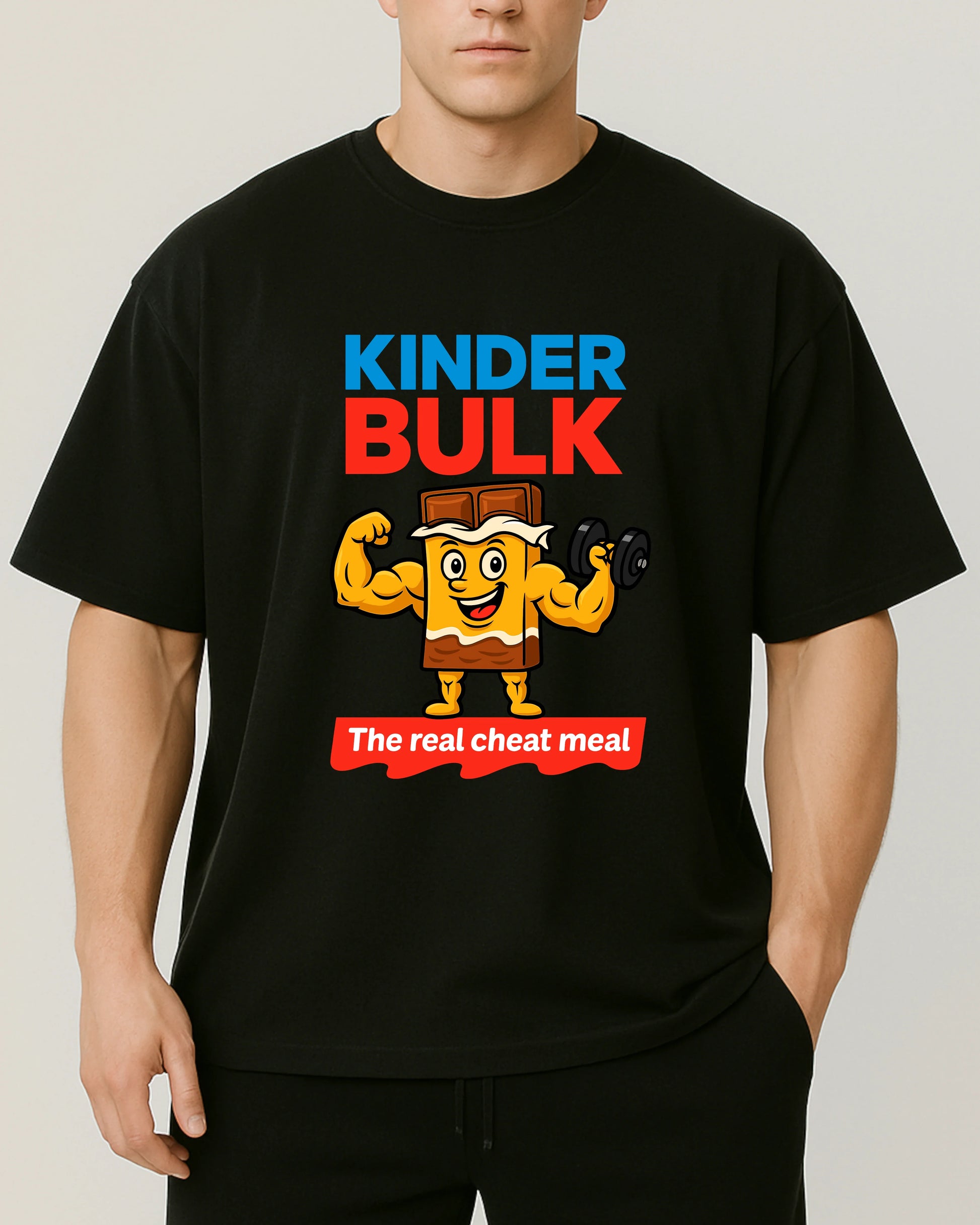 Kinder Bulk Oversize Pumpcover Shirt in Schwarz – lustiges Gymshirt mit Print „The real cheat meal“