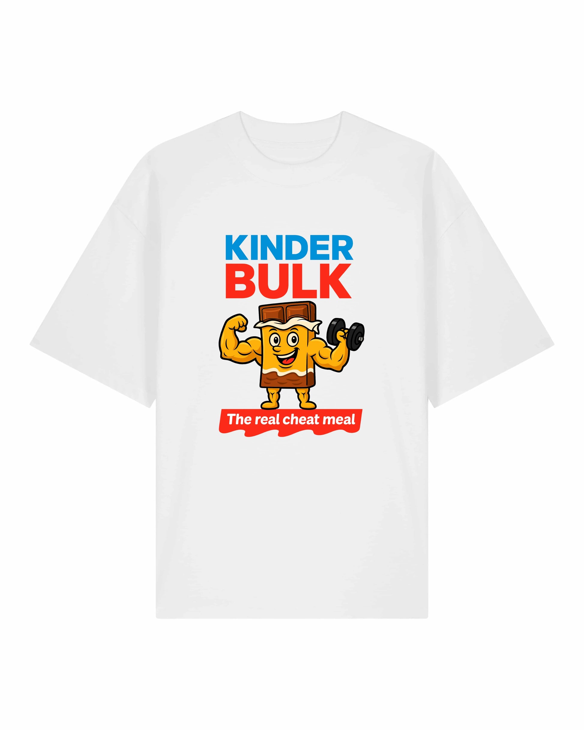 Kinder Bulk Oversize Pumpcover Shirt in Weiß – Funny Gymwear mit Bodybuilding Cartoon Print