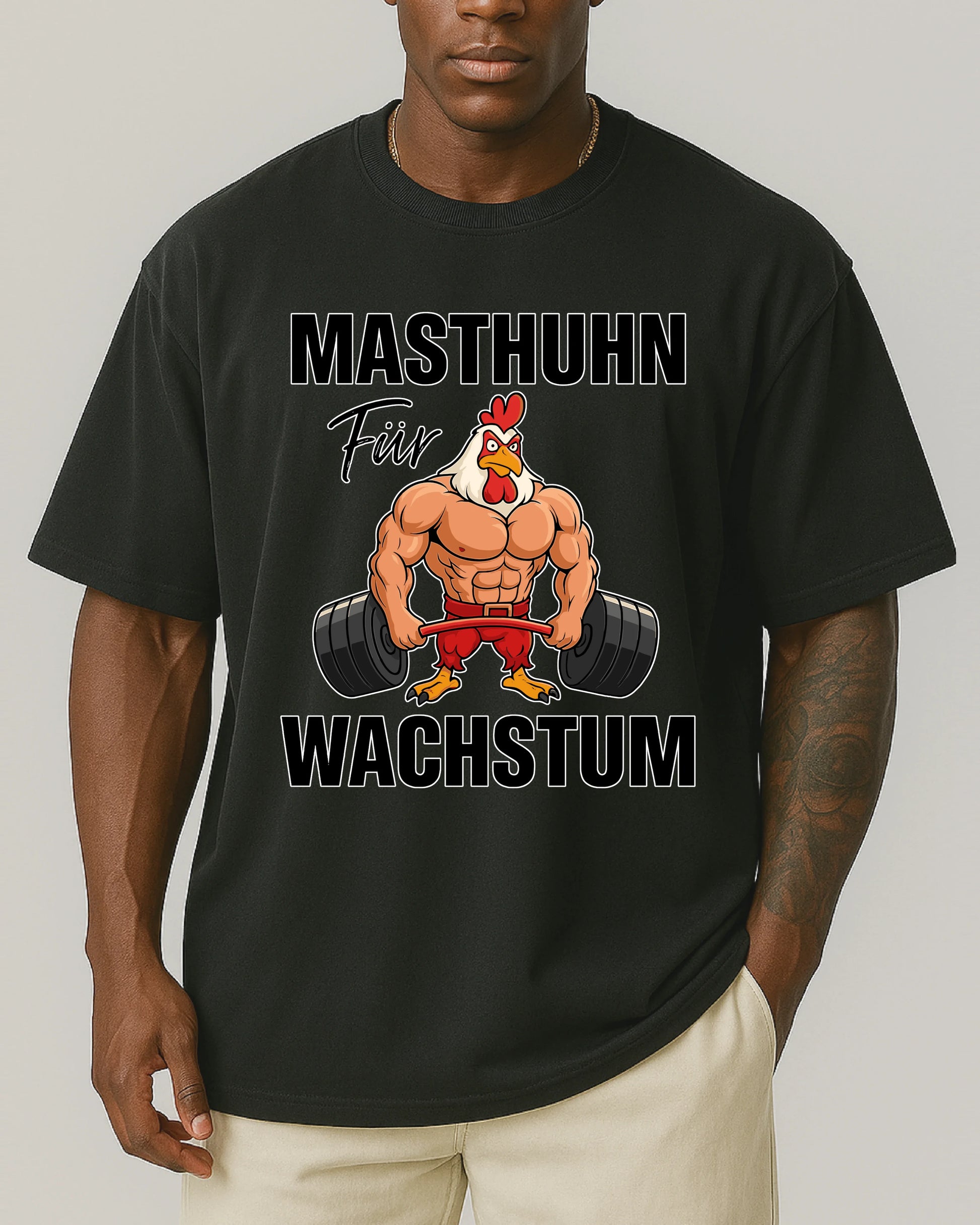 Masthuhn T-Shirt Schwarz Oversize Pumpcover für Fitness und Bodybuilding von GhostGym