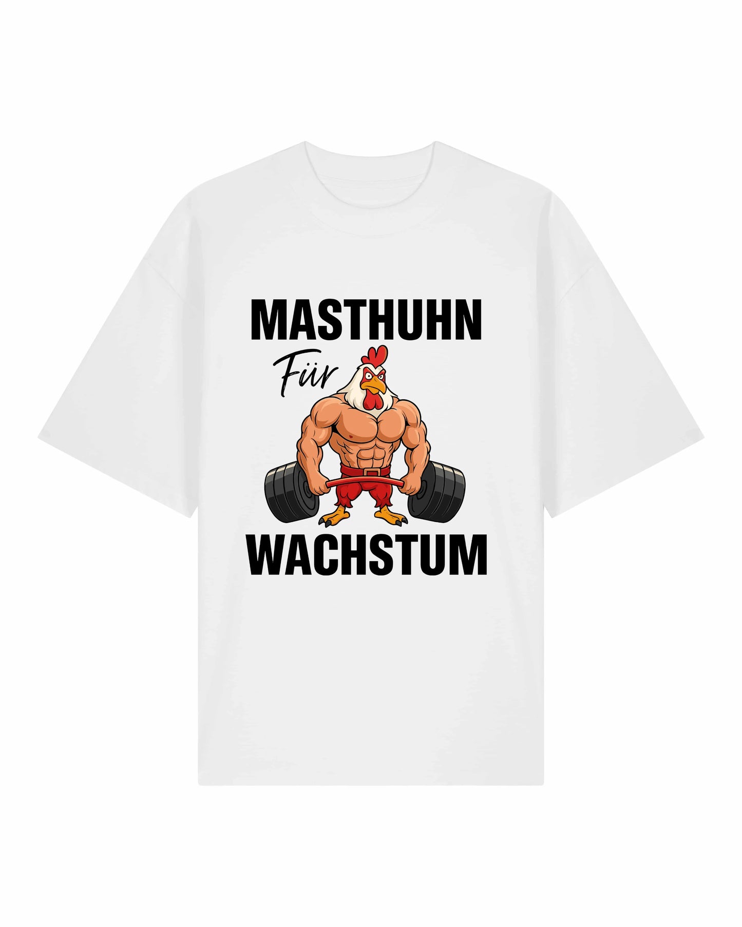 Masthuhn T-Shirt Weiß Oversize Pumpcover für Krafttraining und Bodybuilding von GhostGym
