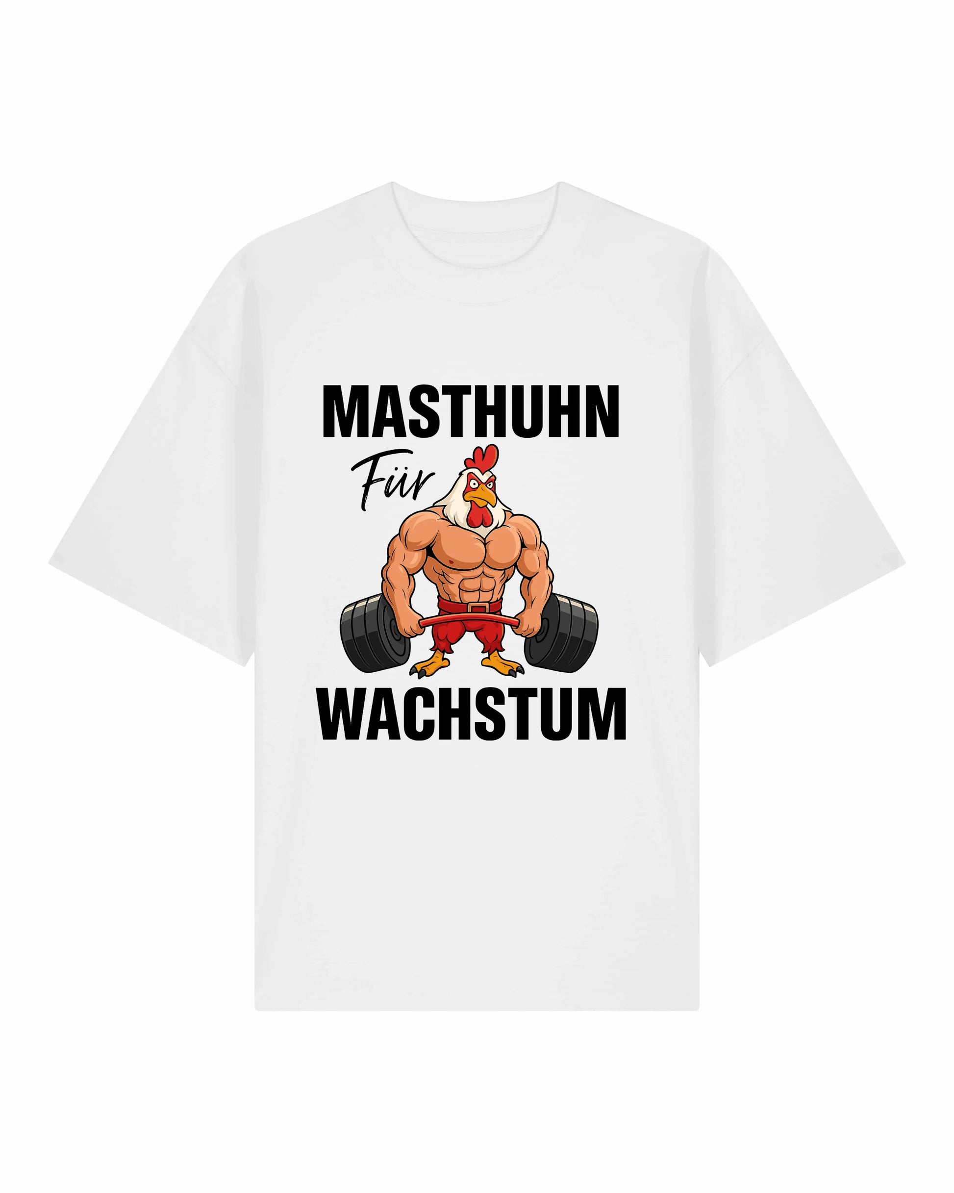 Masthuhn T-Shirt Weiß Oversize Pumpcover für Krafttraining und Bodybuilding von GhostGym