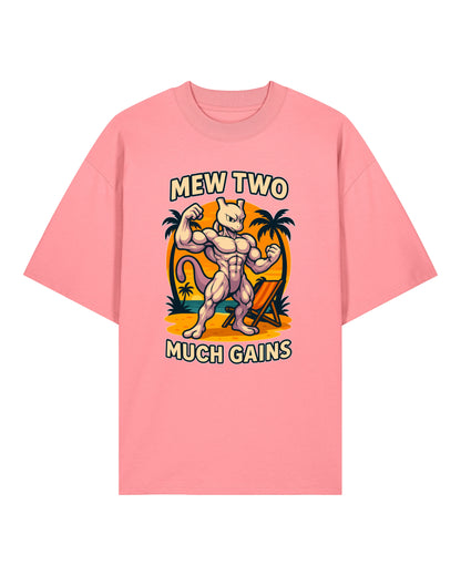 Oversized Gym Shirt „Mew Two Much Gains“ in Rosa – Fun Gym Shirt für Herren & Damen von Teeflix, 100% Bio-Baumwolle, Pump Cover