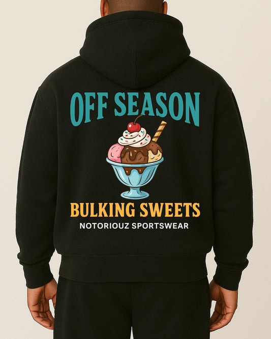 OFF SEASON “Bulking Sweets – Ice Cream Edition” Hoodie von Notoriouz Sportswear mit Eisbecher-Print – Oversize Gym & Streetwear Hoodie für Herren