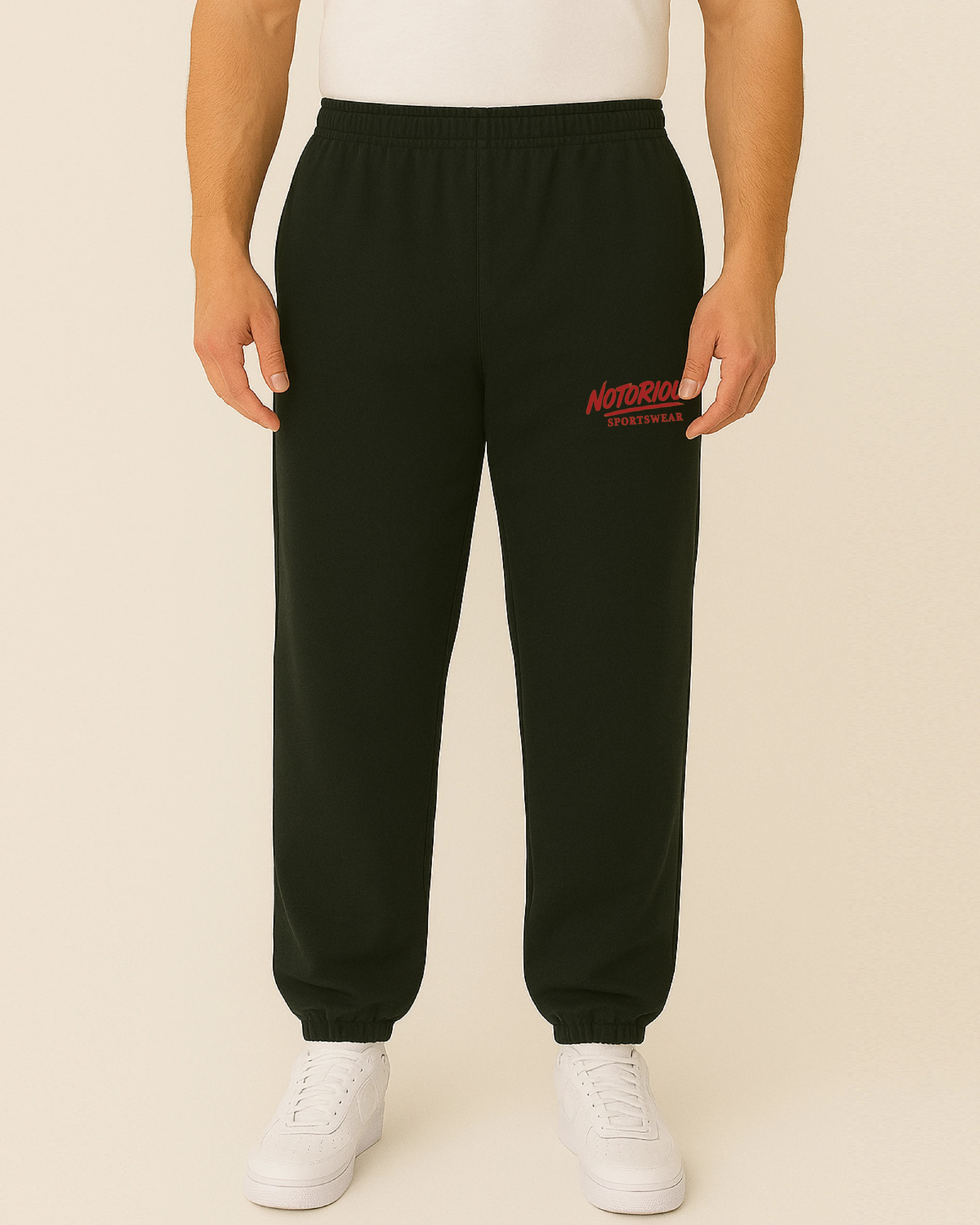 OFF SEASON “Discipline – Red Edition” Jogginghose von Notoriouz Sportswear – schwarze Gym Jogginghose mit rotem Logo