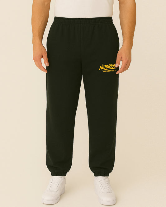 OFF SEASON “Discipline – Yellow Edition” Jogginghose von Notoriouz Sportswear – schwarze Jogginghose mit gelbem Logo für Gym & Streetwear