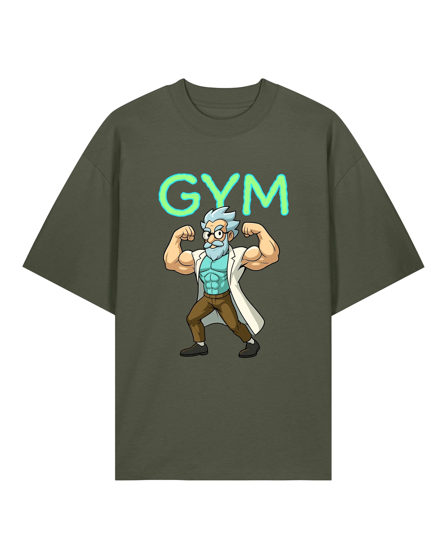 Teeflix GYM Rick Pump Cover Shirt Oliv Unisex Oversized Bio-Baumwolle