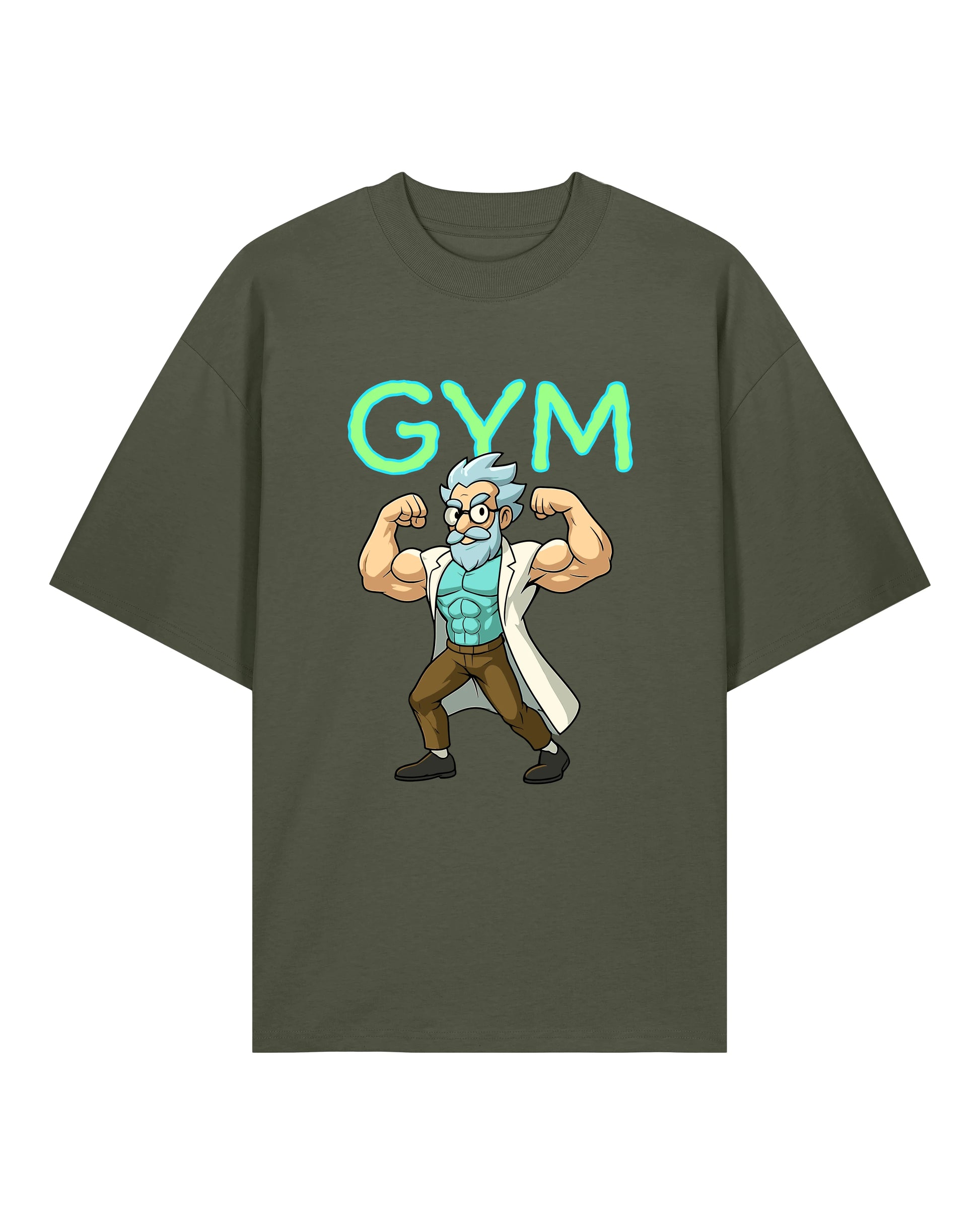 Teeflix GYM Rick Pump Cover Shirt Oliv Unisex Oversized Bio-Baumwolle
