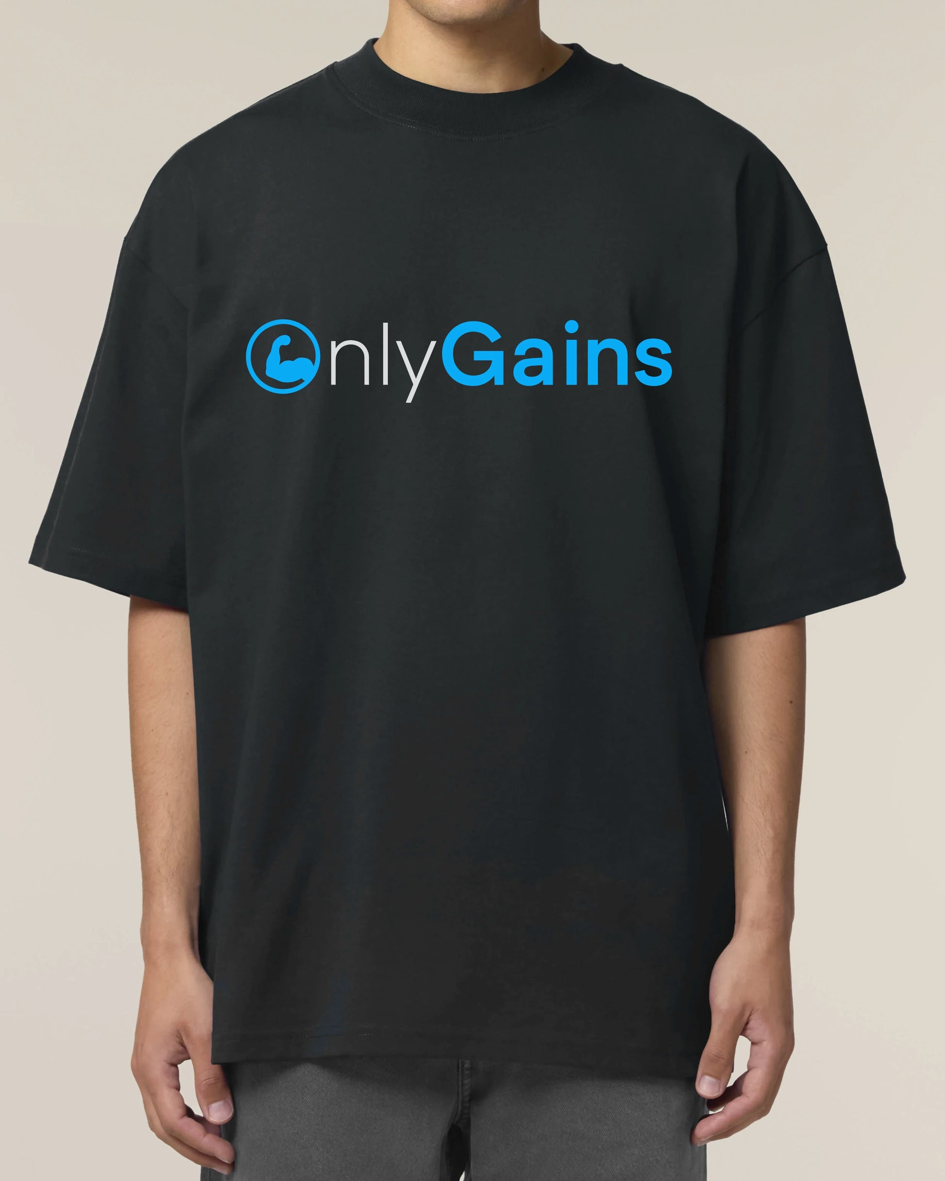 Oversize T-Shirt OnlyGains schwarz, Gym Wear, Fitness Oversize Shirt, Bodybuilding Streetwear