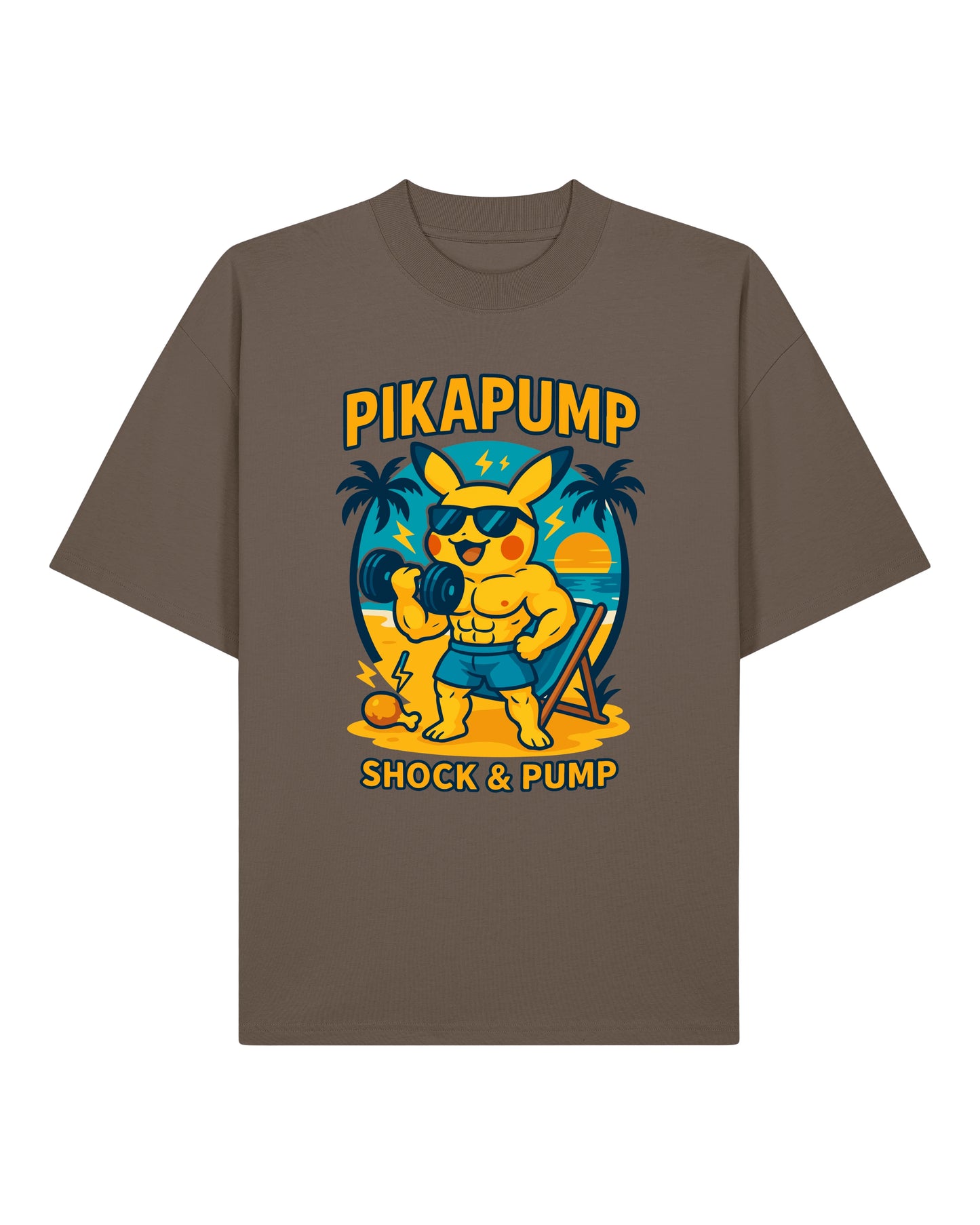 PIKAPUMP Oversized Gym Shirt Braun – Fun Bodybuilding Oversized Shirt von Teeflix